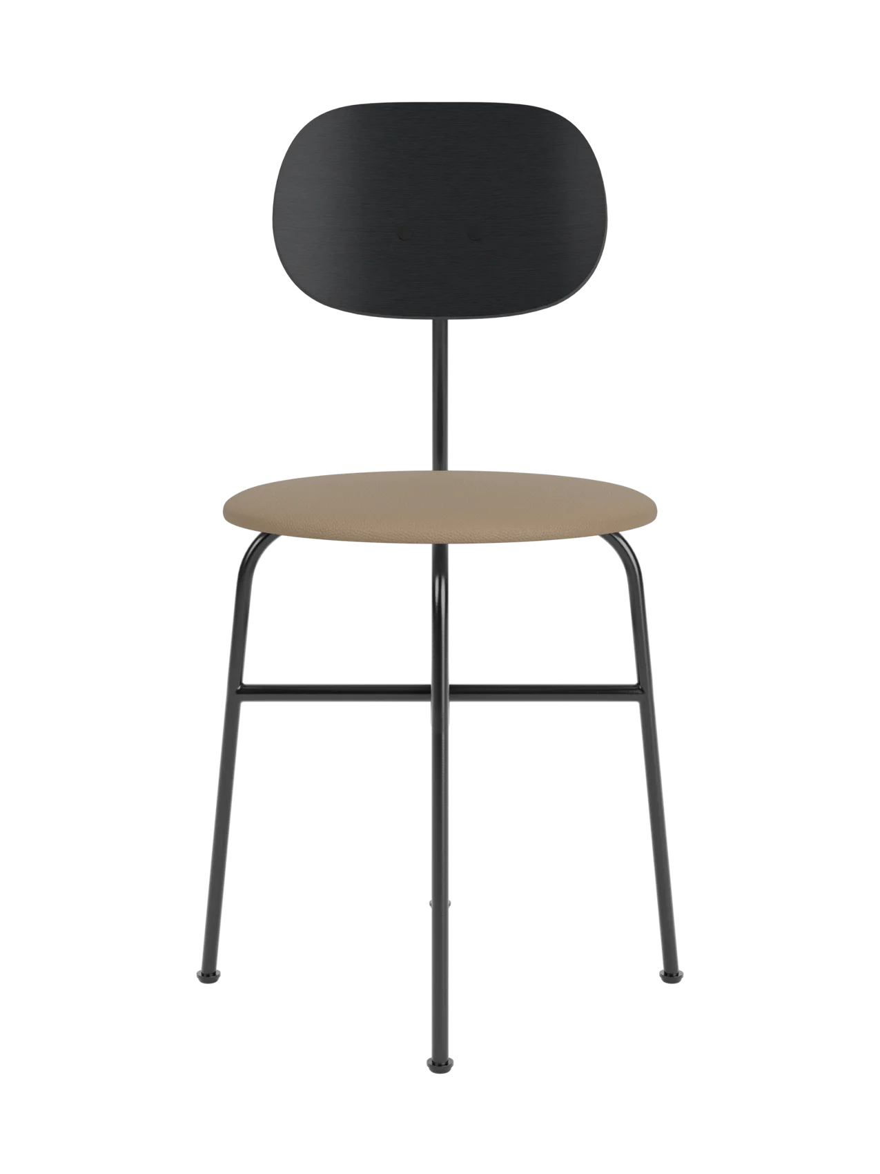 Afteroom Dining Chair Plus with a tan Sierra 1611 upholstered seat and black painted oak backrest on a steel frame.