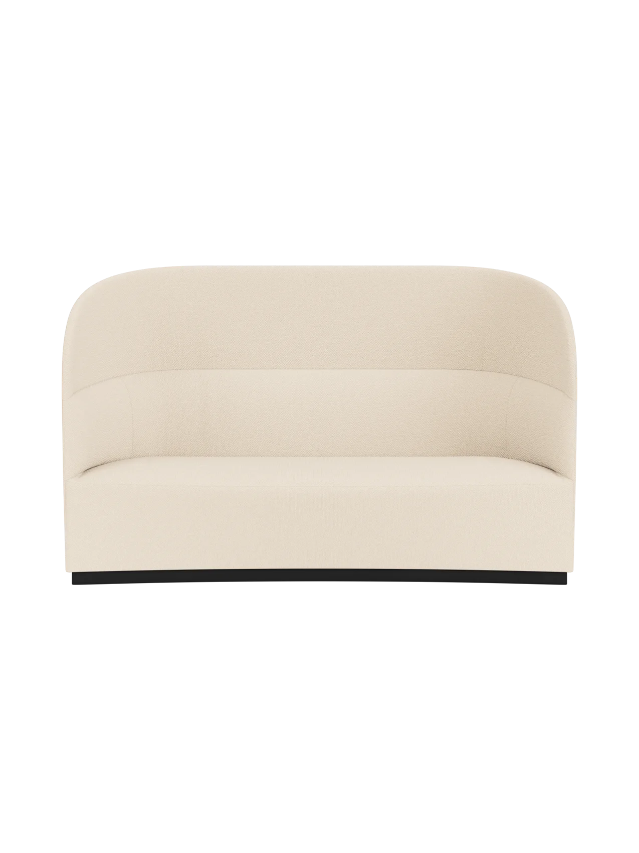 A front view of the Tearoom Sofa, High Back, upholstered in light cream Logan Jasmine fabric with a high, curved back.