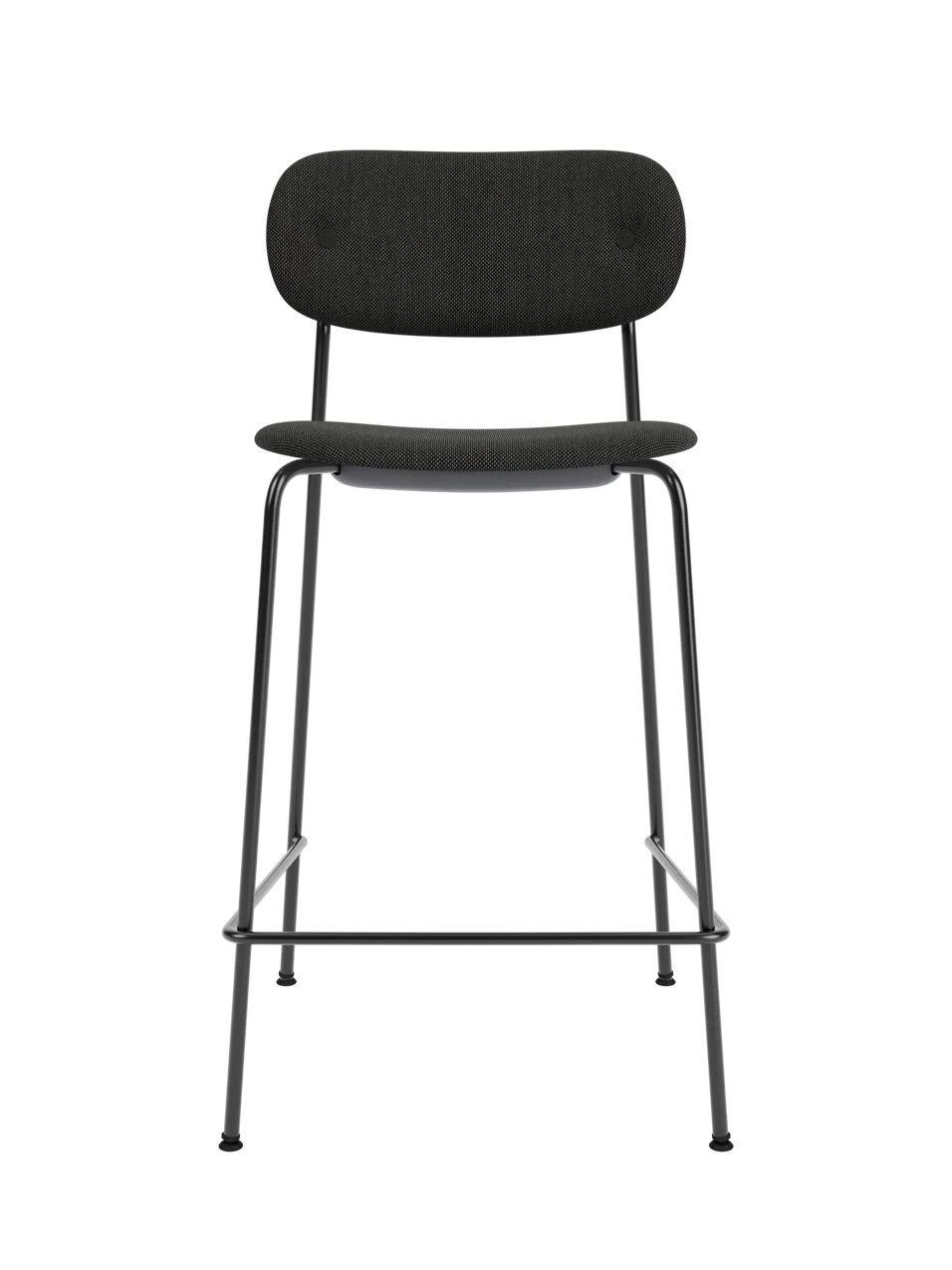 Co Counter Chair, Fully Upholstered in black re-wool upholstery with a matching black painted steel frame.