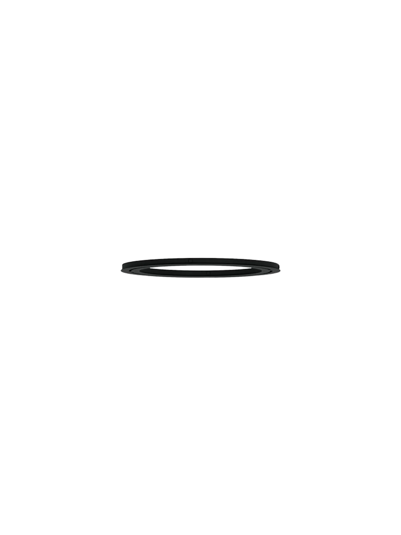 Tubulaire Circular Canopy, a slim black metal ring measuring 57 cm, photographed from the side against a black background.