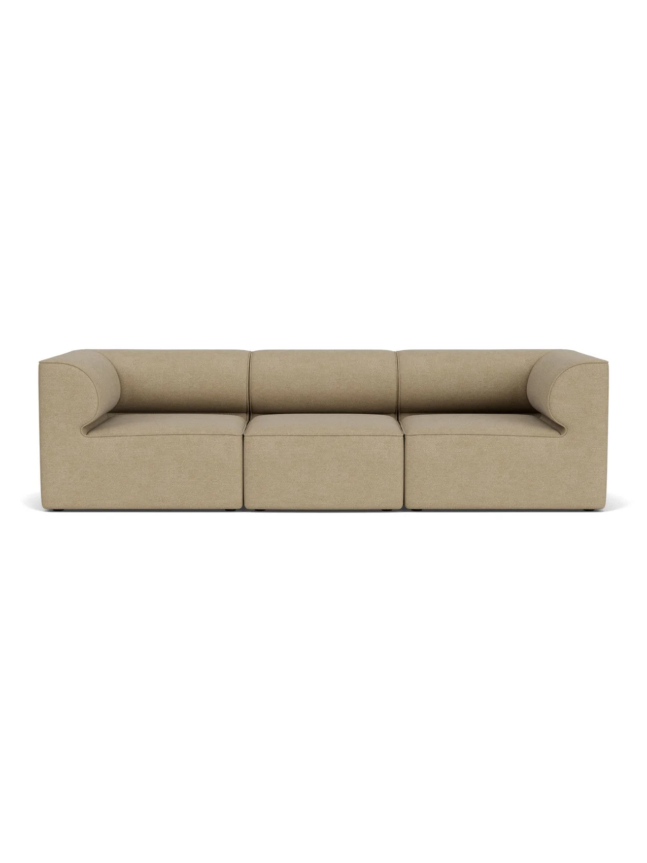Front view of the Eave Modular Sofa, 96, 3-Seater, Configuration 2 in a beige bouclé fabric against a white background.