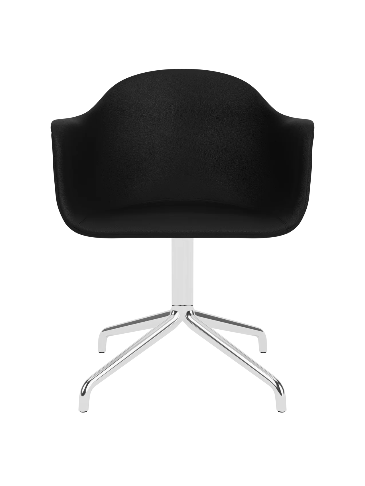 Harbour Dining Chair with a black Sierra 1001 upholstered shell and a polished aluminium star swivel base.