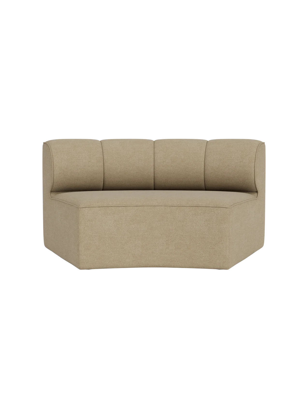 Eave Seamline Modular Sofa concave open section in beige Audo Bouclé 02 fabric with vertical stitching and a curved back.