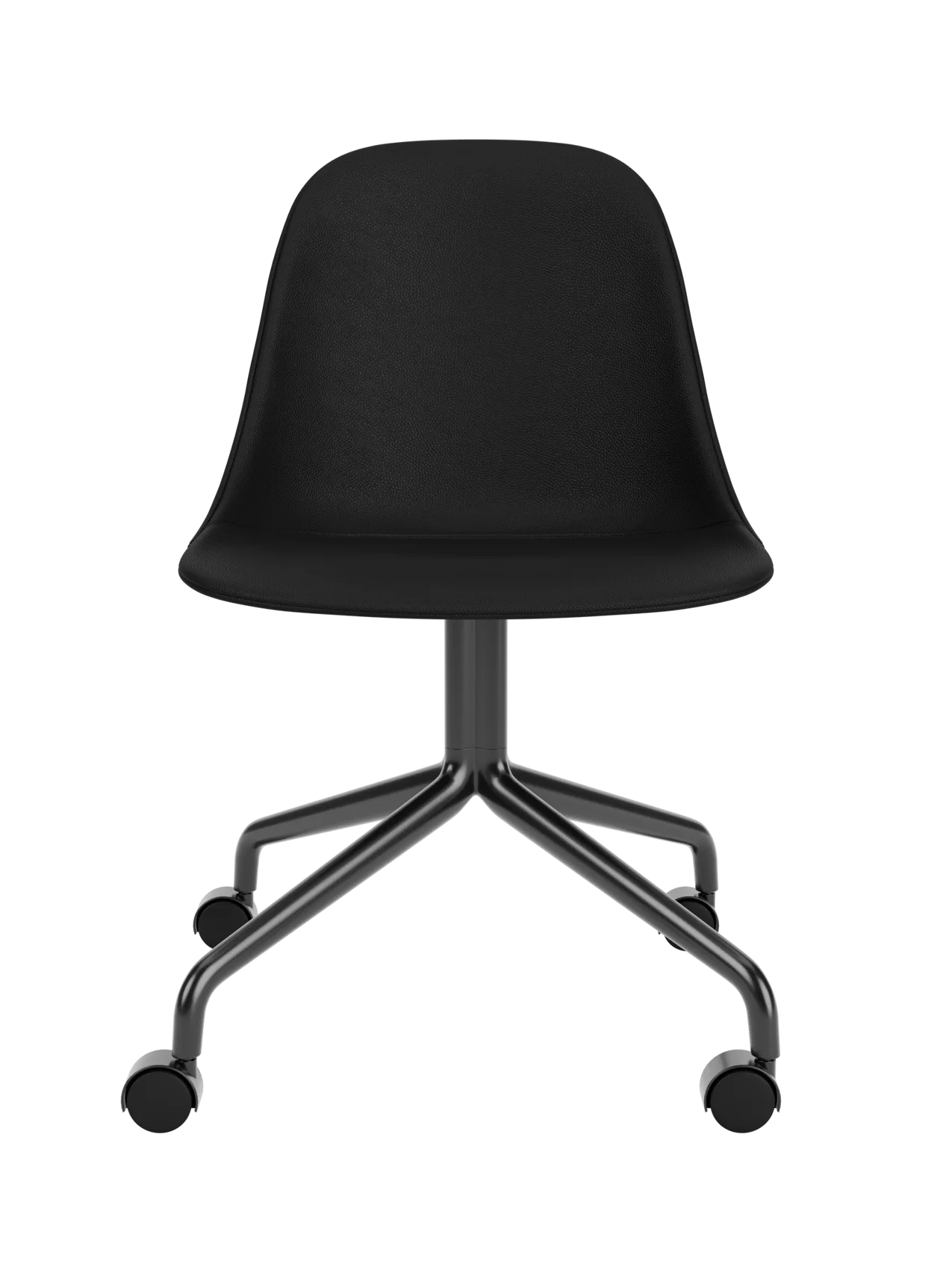 Harbour Side Dining Chair with black Sierra 1001 leather upholstery and a black star base with casters.