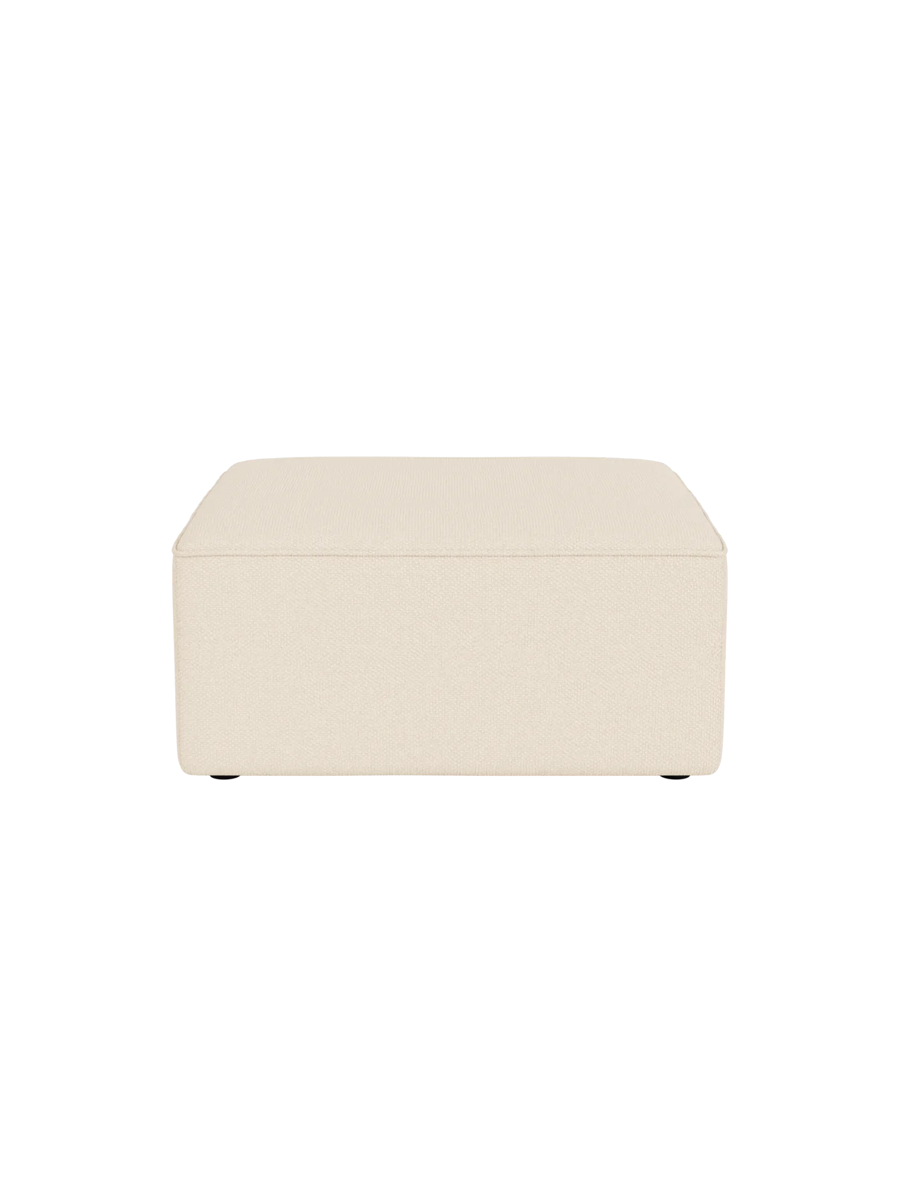 The Eave Modular Sofa Pouf, 86cm, shown from the front. It is upholstered in a textured, off-white Logan Jasmine fabric.