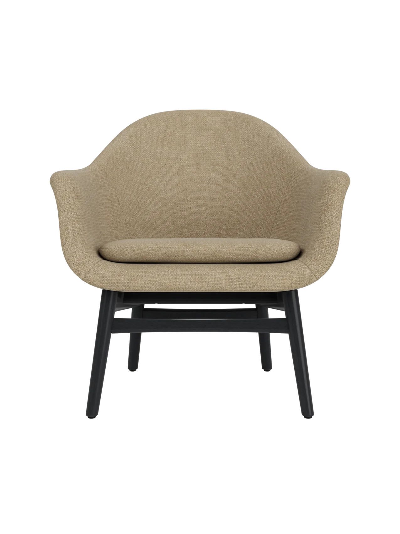 Harbour Lounge Chair featuring beige Audo Bouclé 02 upholstery and a black painted oak base on a white background.