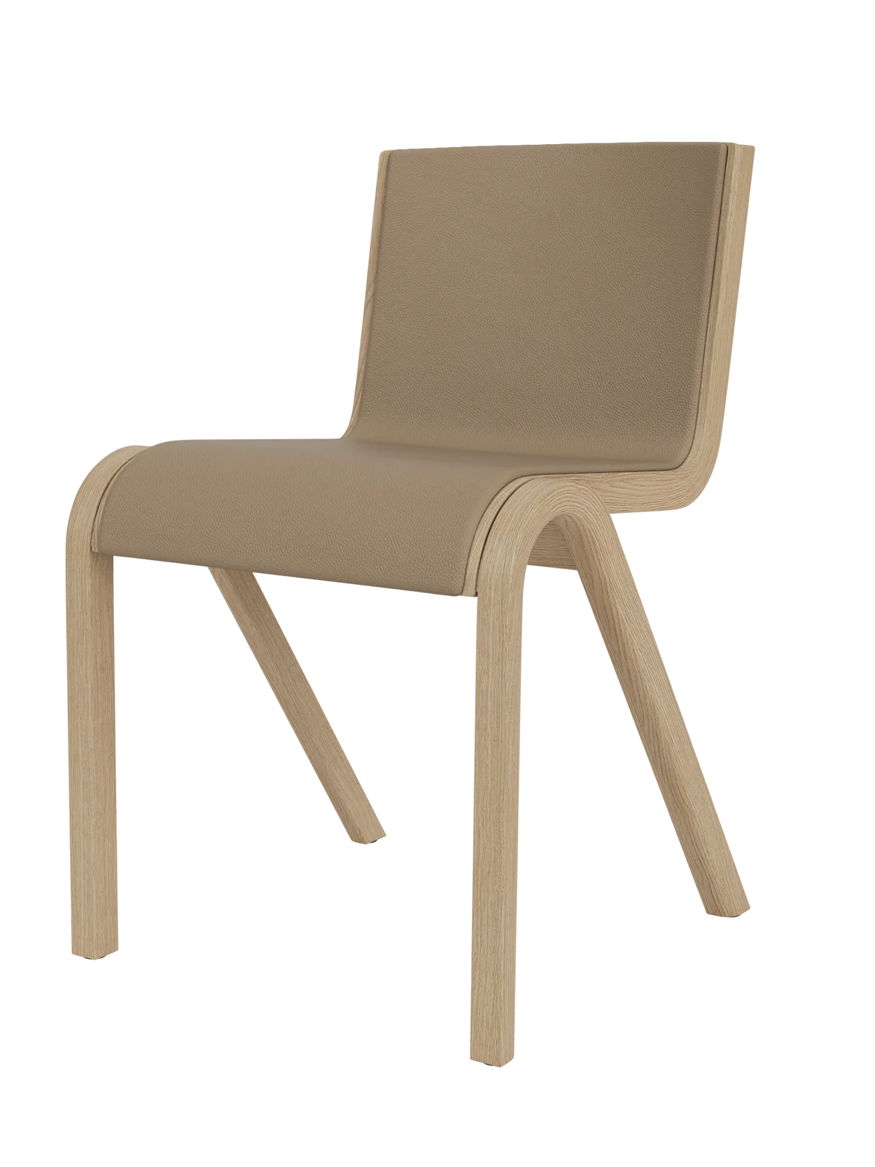 Natural oak Ready Dining Chair with taupe Sierra 1611 leather front upholstery and a cantilevered wooden frame.