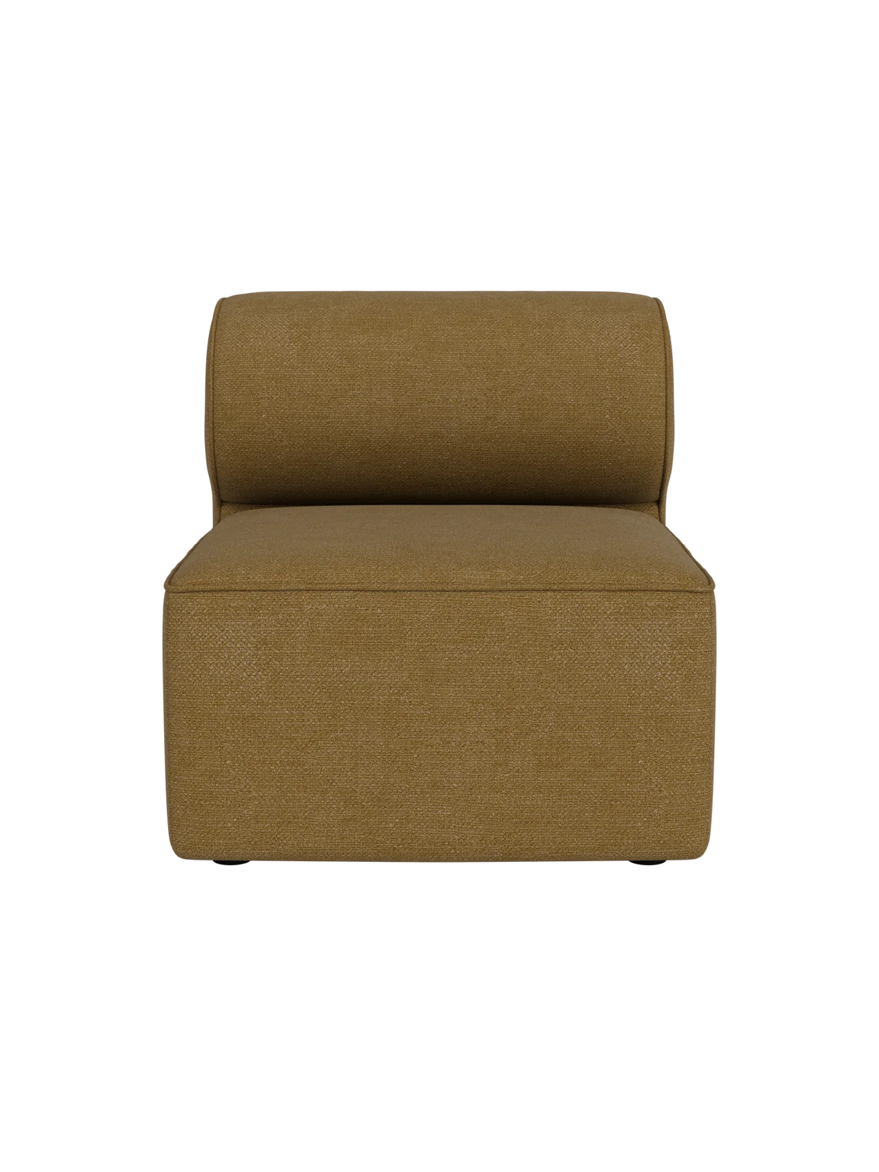Front view of the Eave Modular Sofa, 86, Open Section, upholstered in a textured, mustard-coloured Audo Bouclé 06 fabric.
