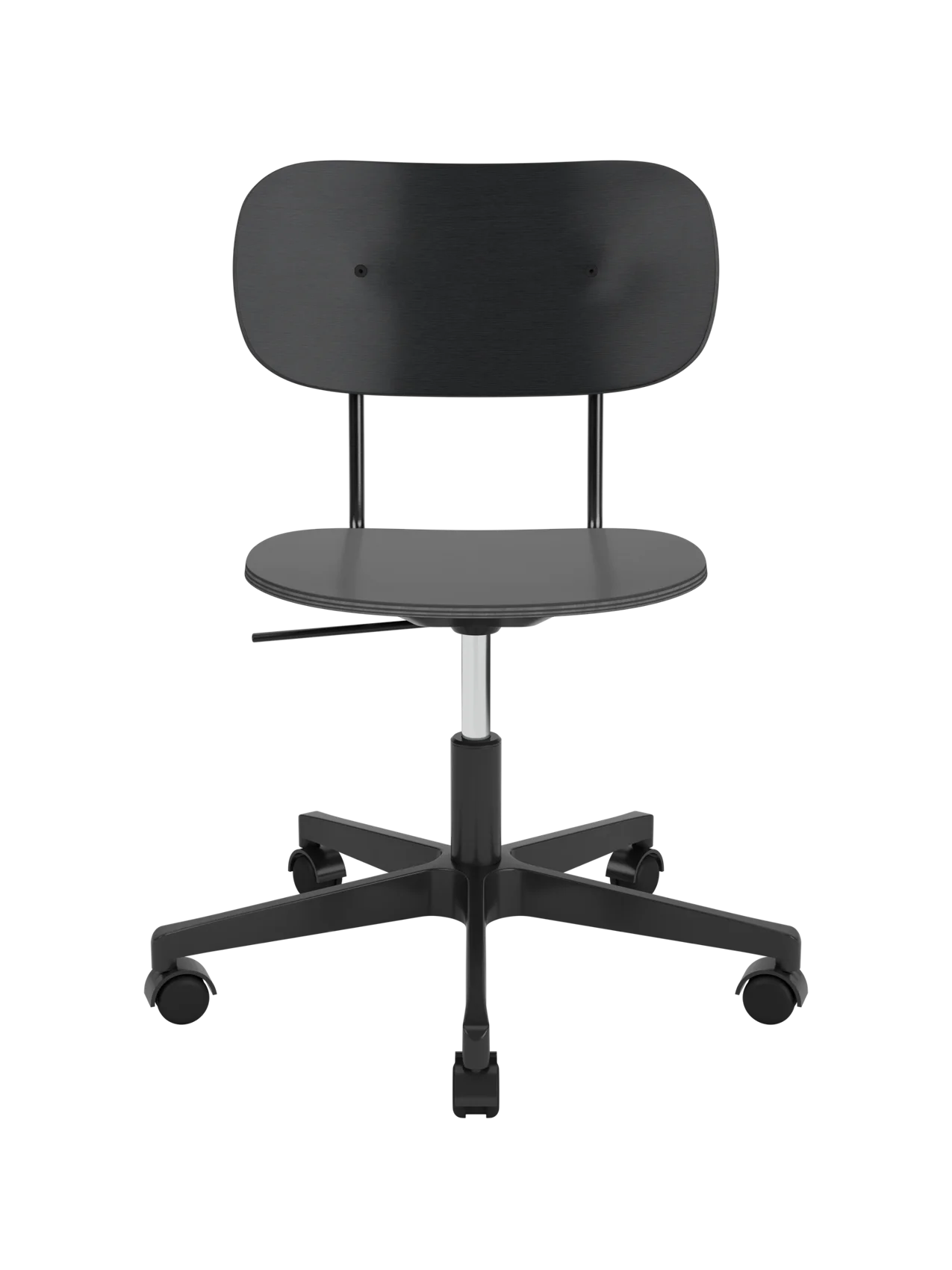 Black painted oak Co Task Chair with veneer seat and back on a height-adjustable five-star swivel base with castors.