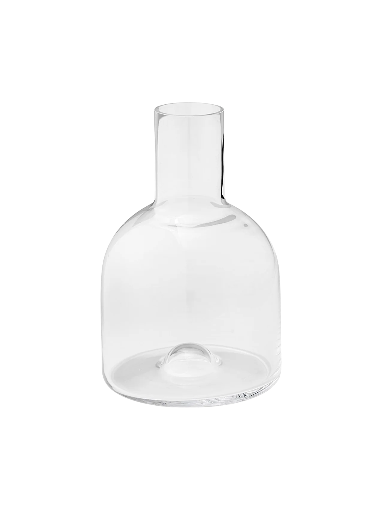 Front view of the Wine Breather Carafe, a clear glass decanter with a wide, rounded base and a straight, narrow neck.
