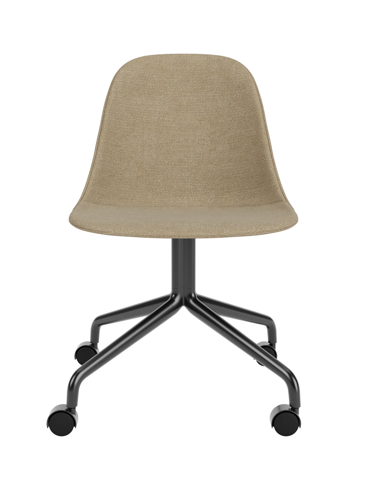 Harbour Side Dining Chair with beige Bouclé upholstery and a black star base with casters on a plain white background.