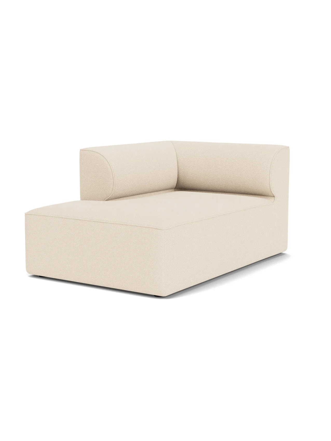 A studio image of the Eave Modular Sofa, 96, Chaise Longue, shown as a left corner piece in a textured, light cream fabric.