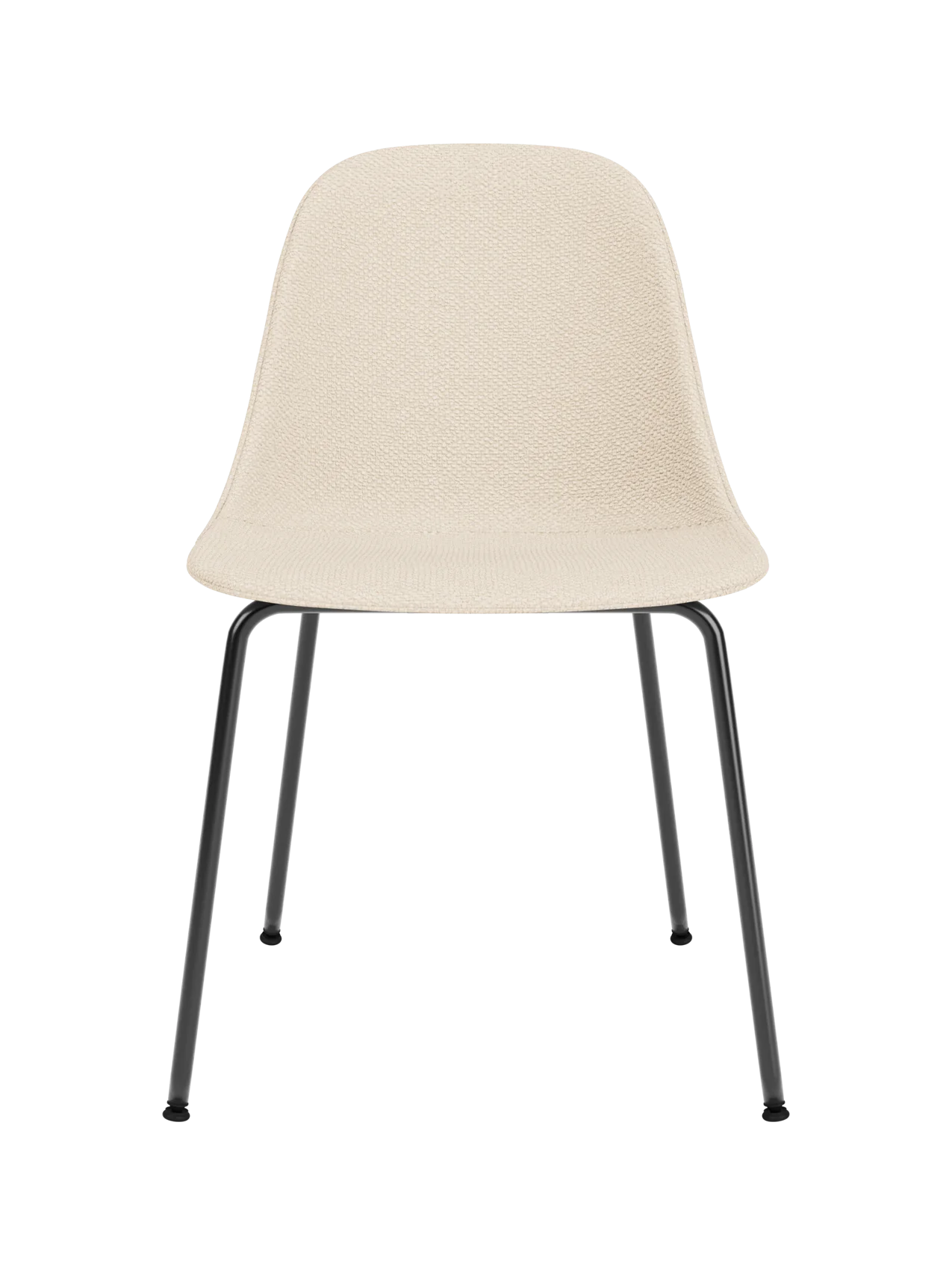 Harbour Side Dining Chair featuring a textured Logan Jasmine upholstery and slim black steel legs.