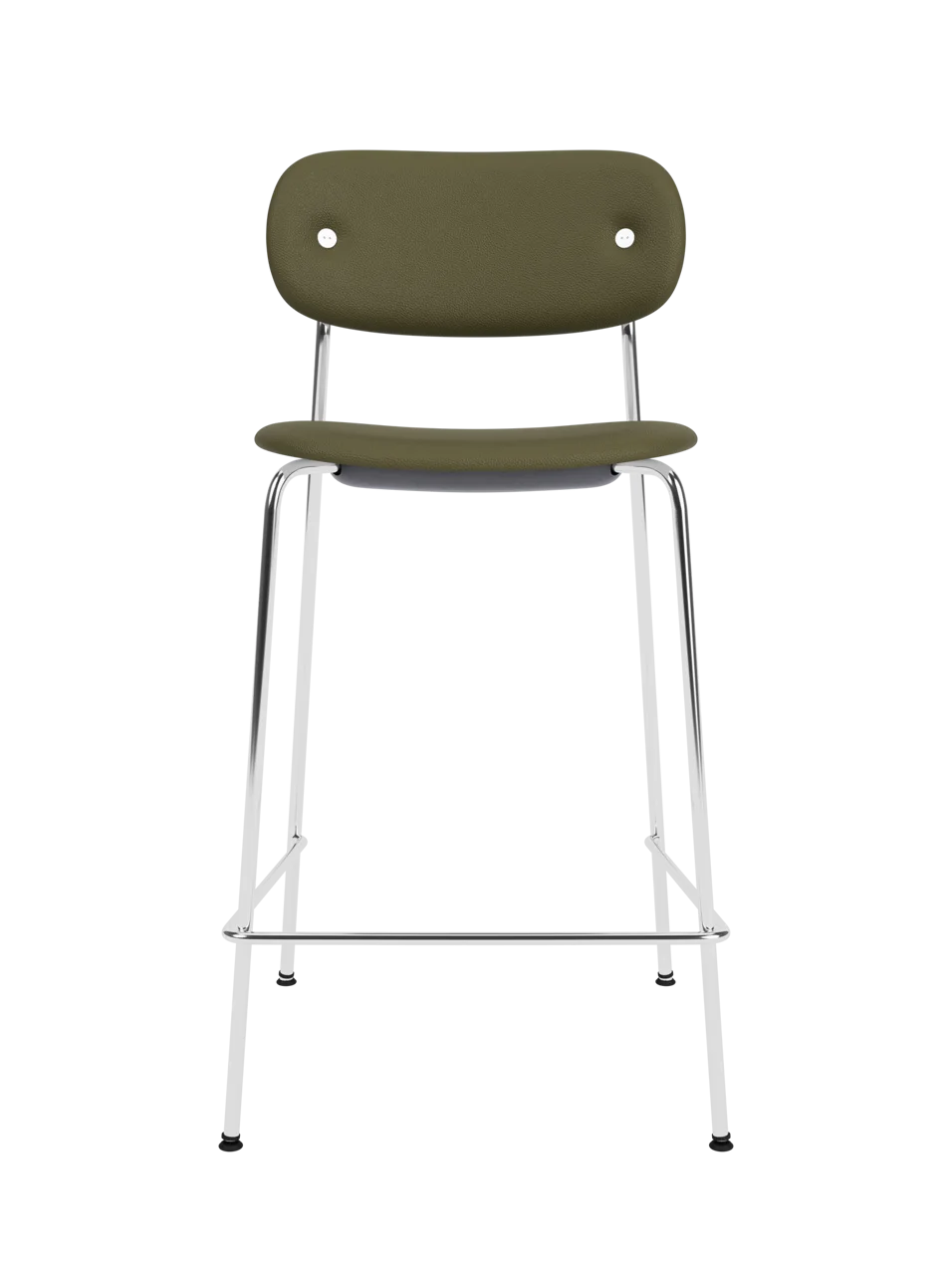 Co Counter Chair, Fully Upholstered with Sierra 0441 upholstery and a chrome steel frame shown against a black background.