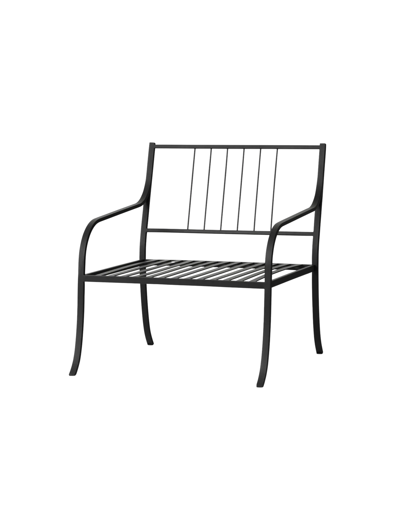 Bloss Garden Lounge Chair in black powder-coated steel with a slatted seat and backrest, shown from an angle.