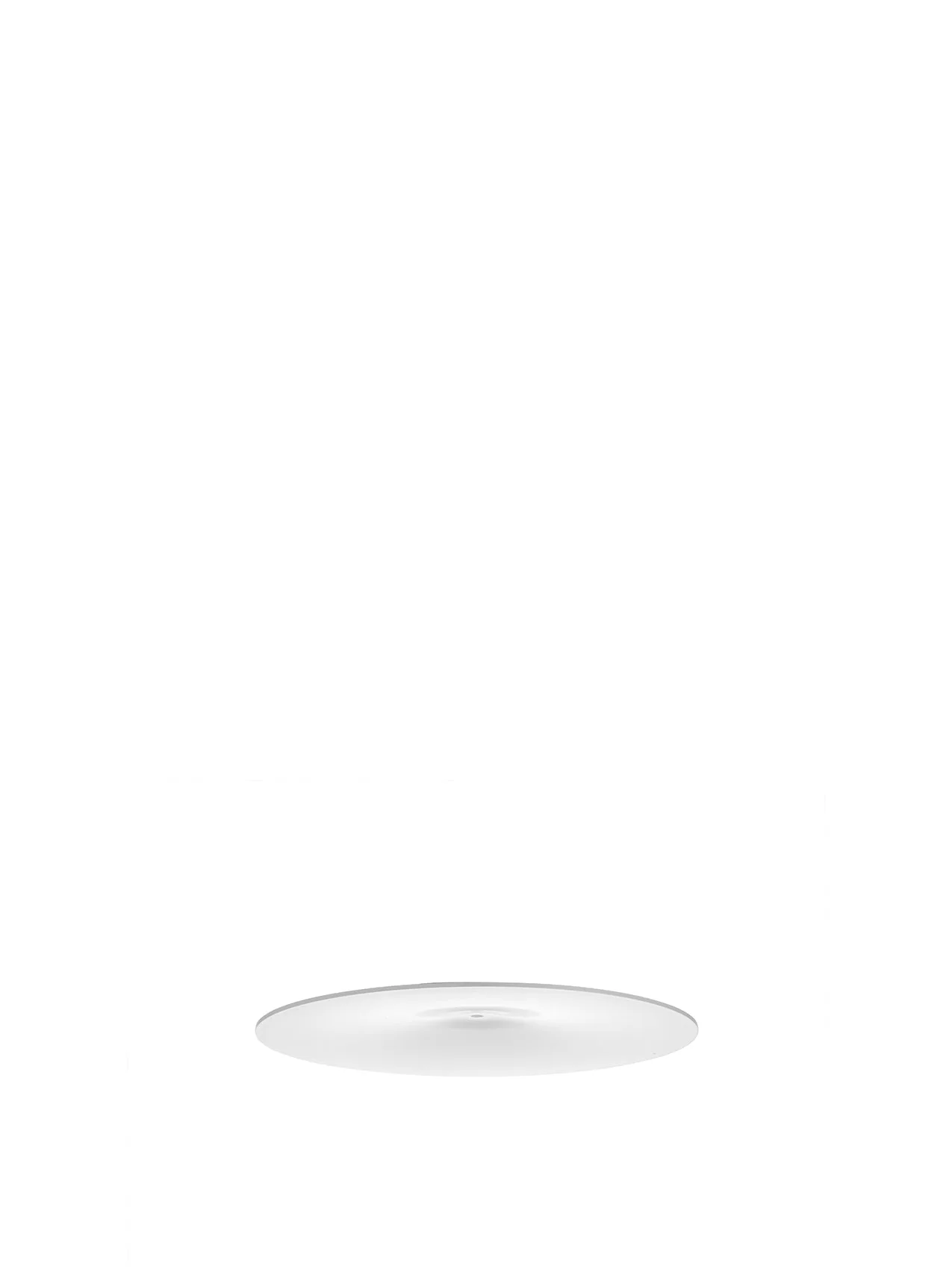 The Levitate Glass Shade 28, a circular spare part made of flat white glass, shown at a low angle on a white background.