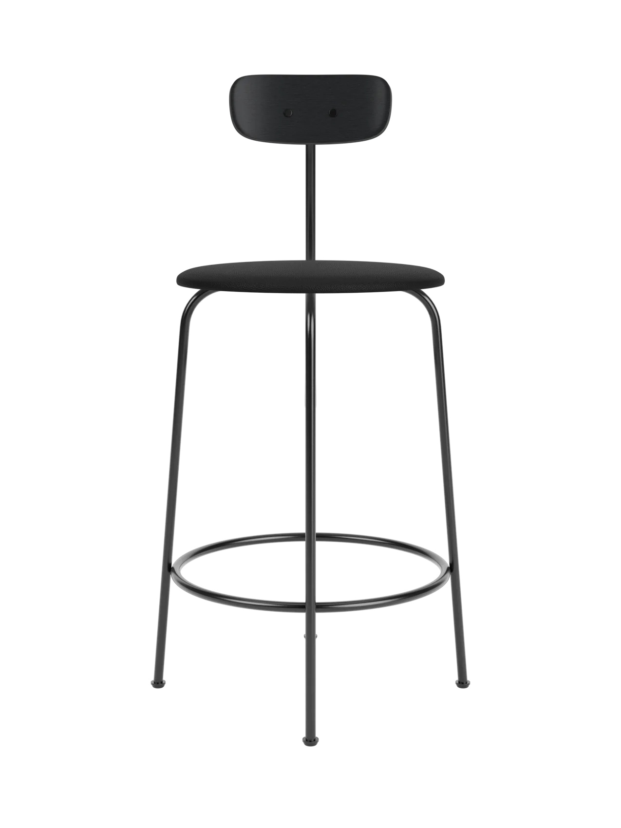 Black Afteroom Counter Chair with a black painted oak backrest and Sierra 1001 upholstered seat on a slim metal frame.