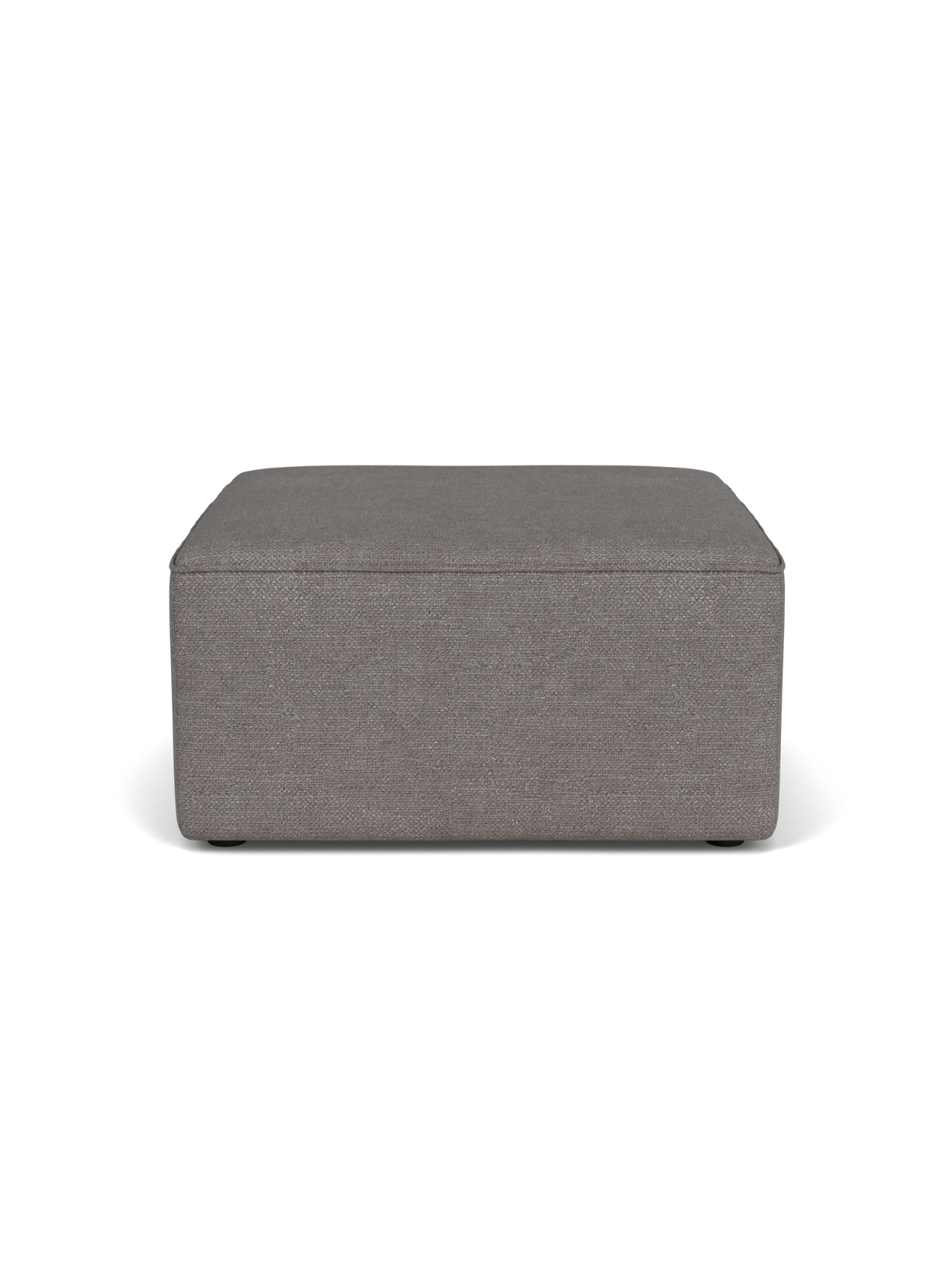 Front view of the square Eave Modular Pouf, 75, showing its piped seam. It is upholstered in grey Audo Bouclé 16 fabric.