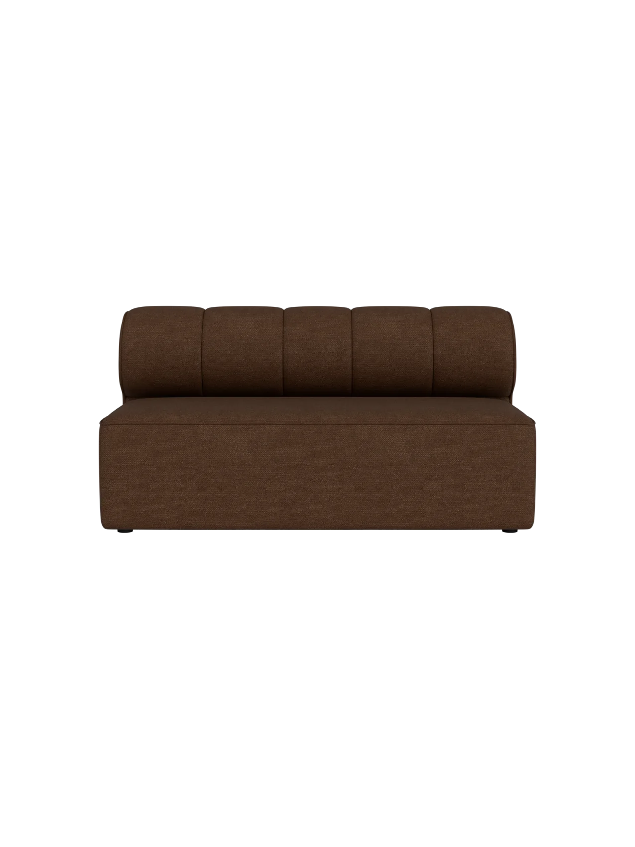 Front view of the Eave Seamline Modular Sofa, Open Section 172, in brown Audo Bouclé 07 fabric against a black background.