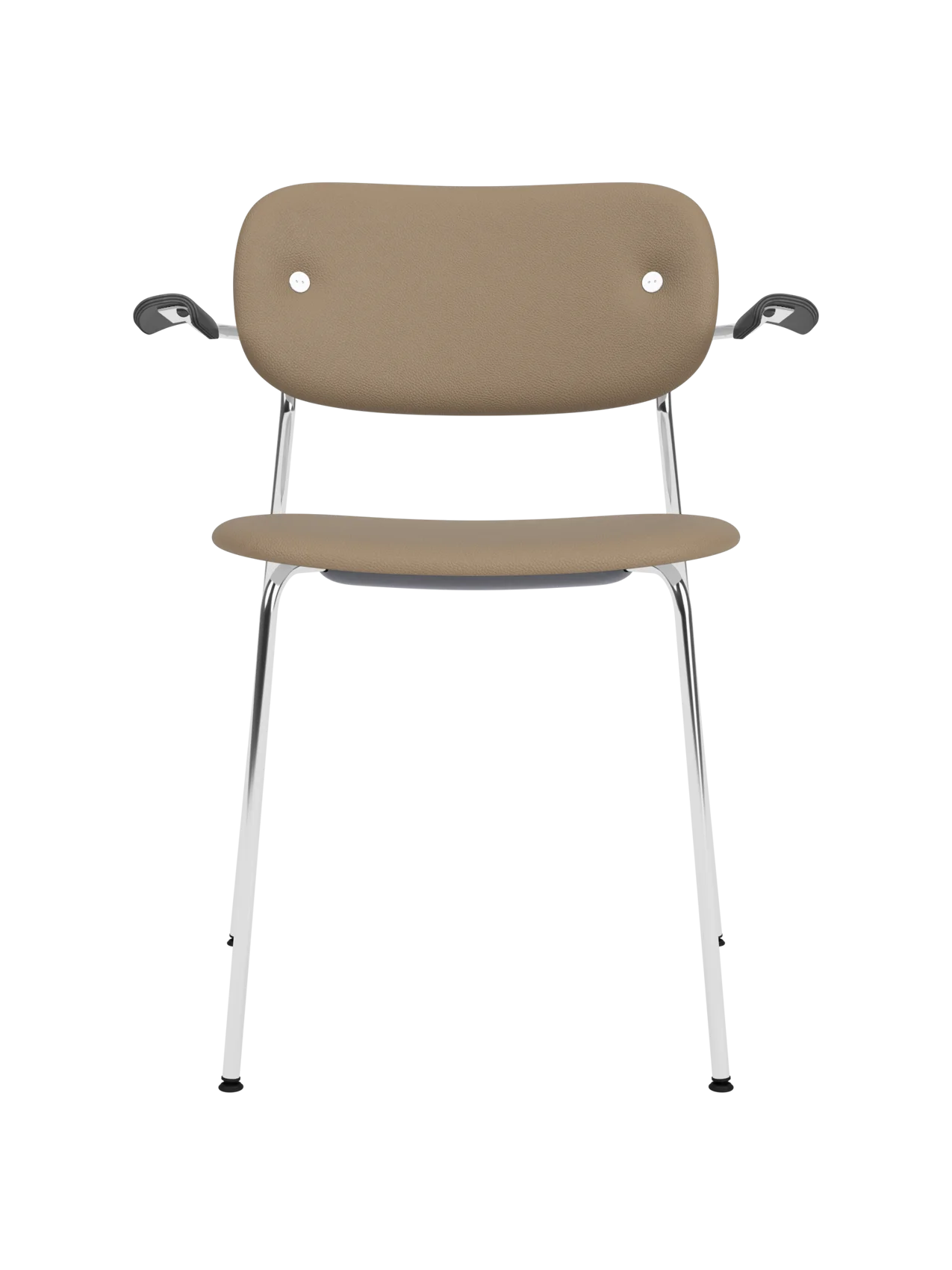 Co Dining Chair in Sierra 1611 leather with a polished chrome frame and black painted oak armrests.