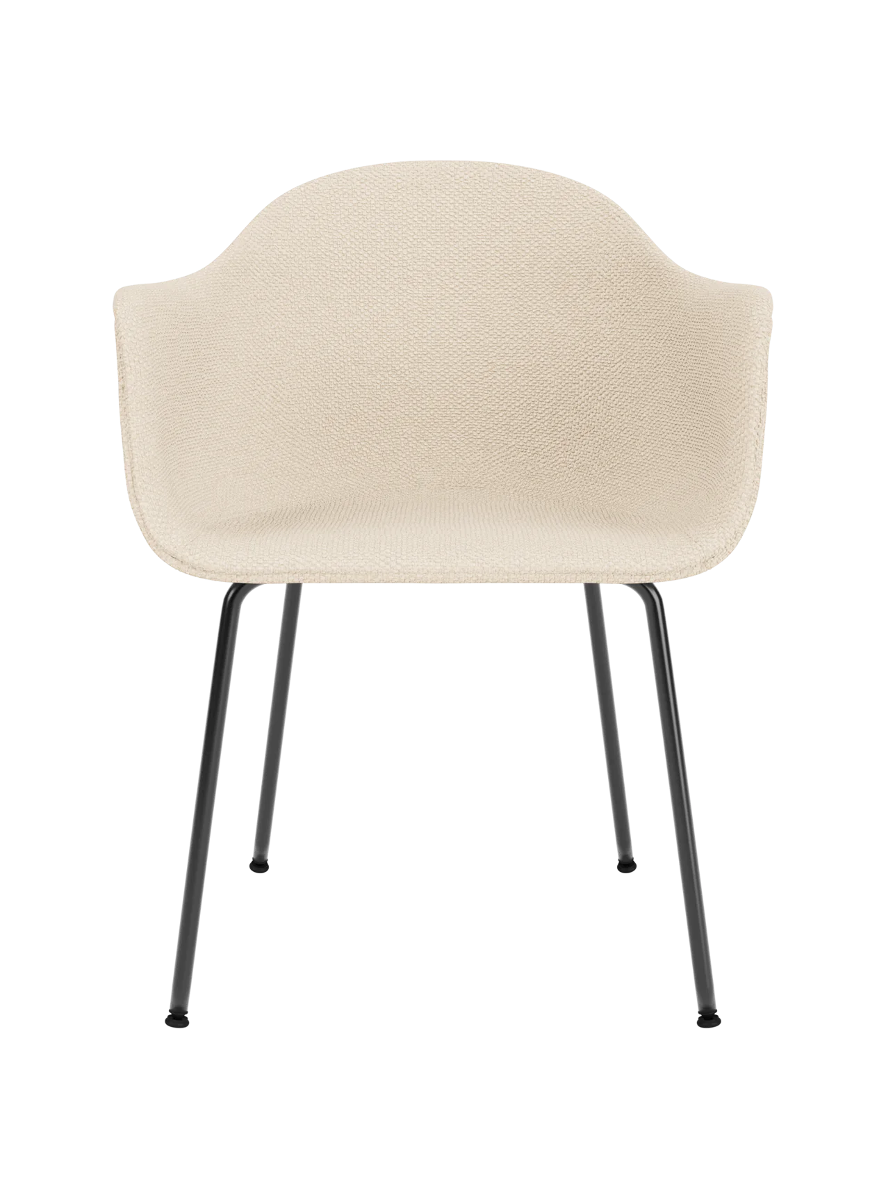 Harbour Dining Chair featuring textured Logan Jasmine fabric upholstery and a slim black steel base.