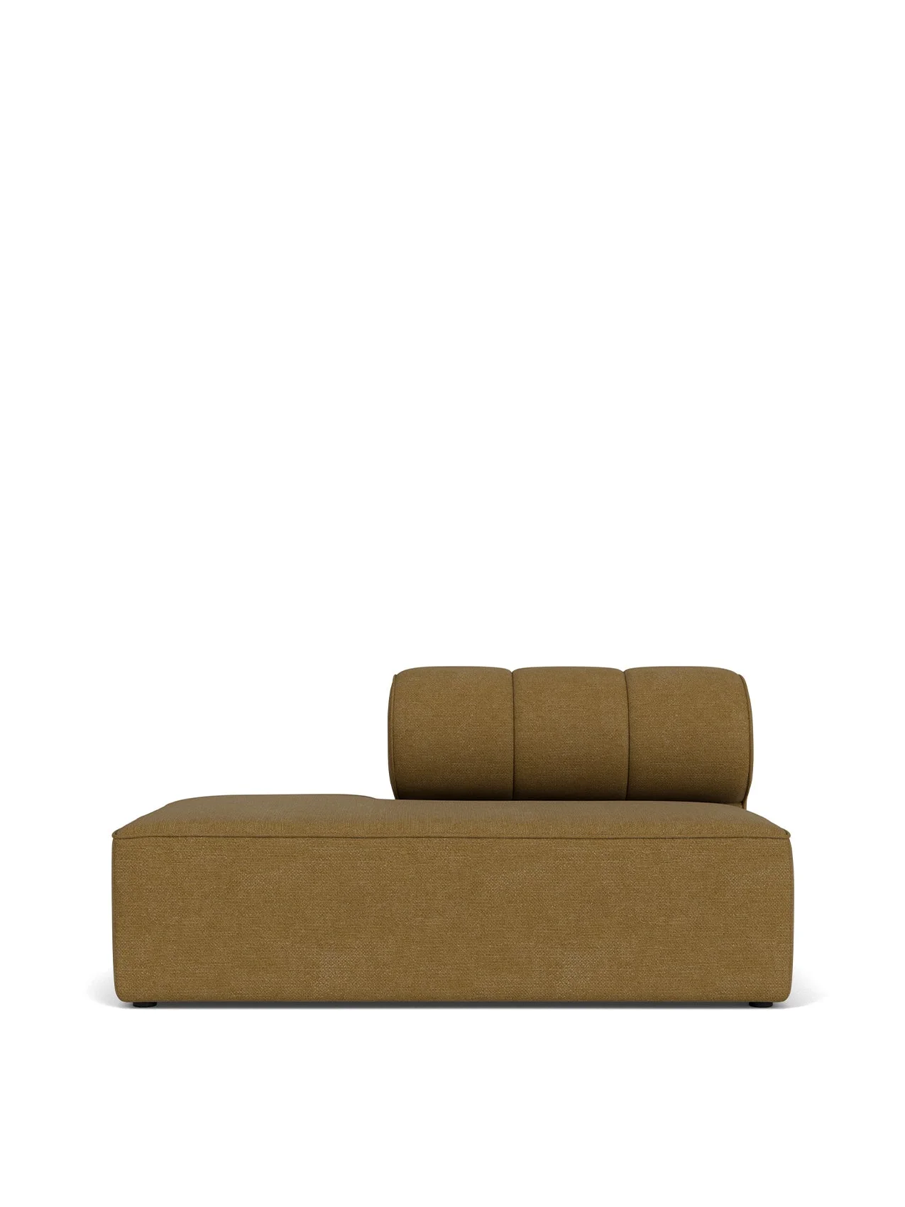 Frontal shot of a single brown fabric Eave Seamline Modular Sofa, 86, Open End module, with a deep seat and a low backrest.