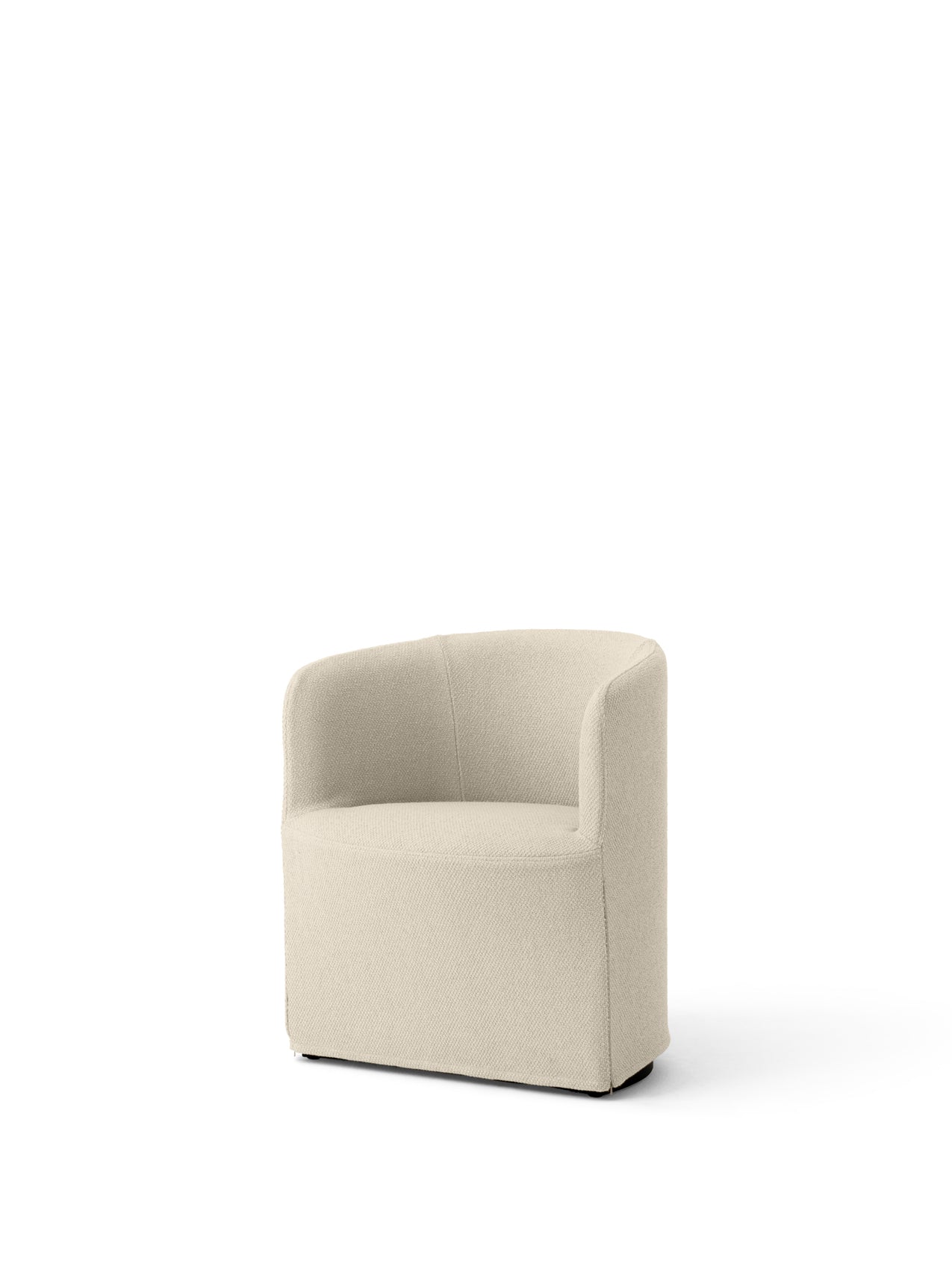 Angled view of the Tearoom Club Chair, fully upholstered in textured, light beige Jasmin fabric, against a white background.