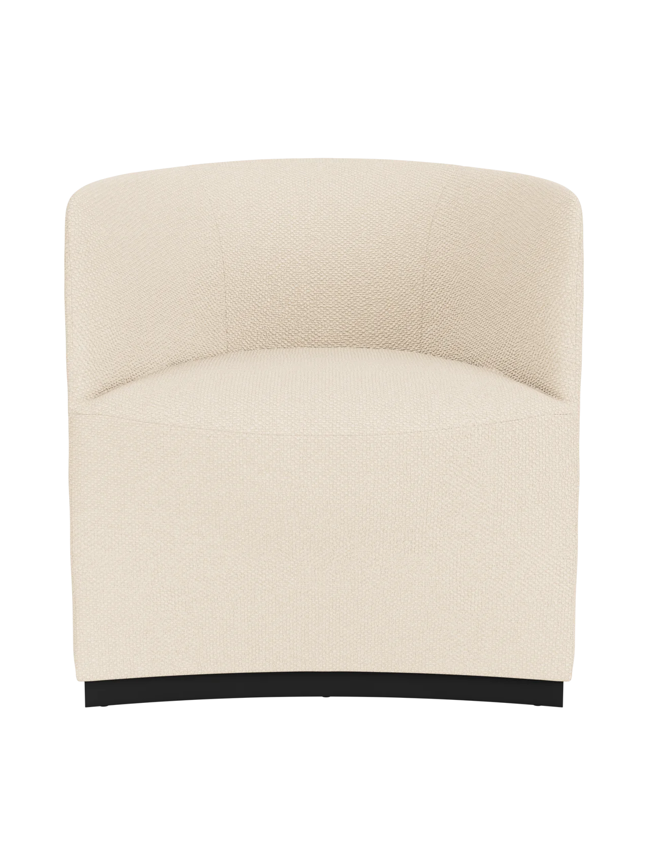A front view of the Tearoom Club Chair upholstered in a textured, light cream Logan Jasmine fabric, on a recessed dark base.