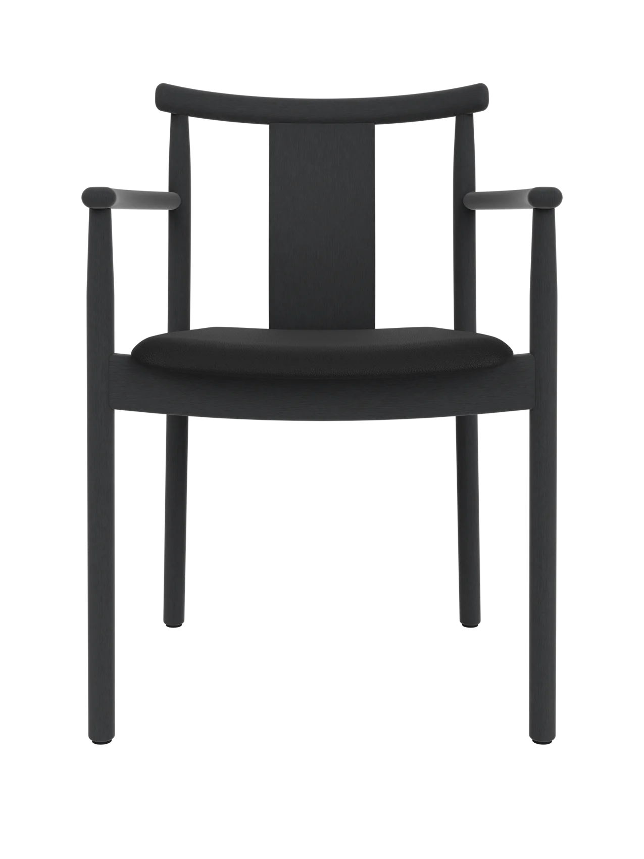 Merkur Dining Chair with armrests in black stained oak, featuring a black Sierra 1001 upholstered seat.