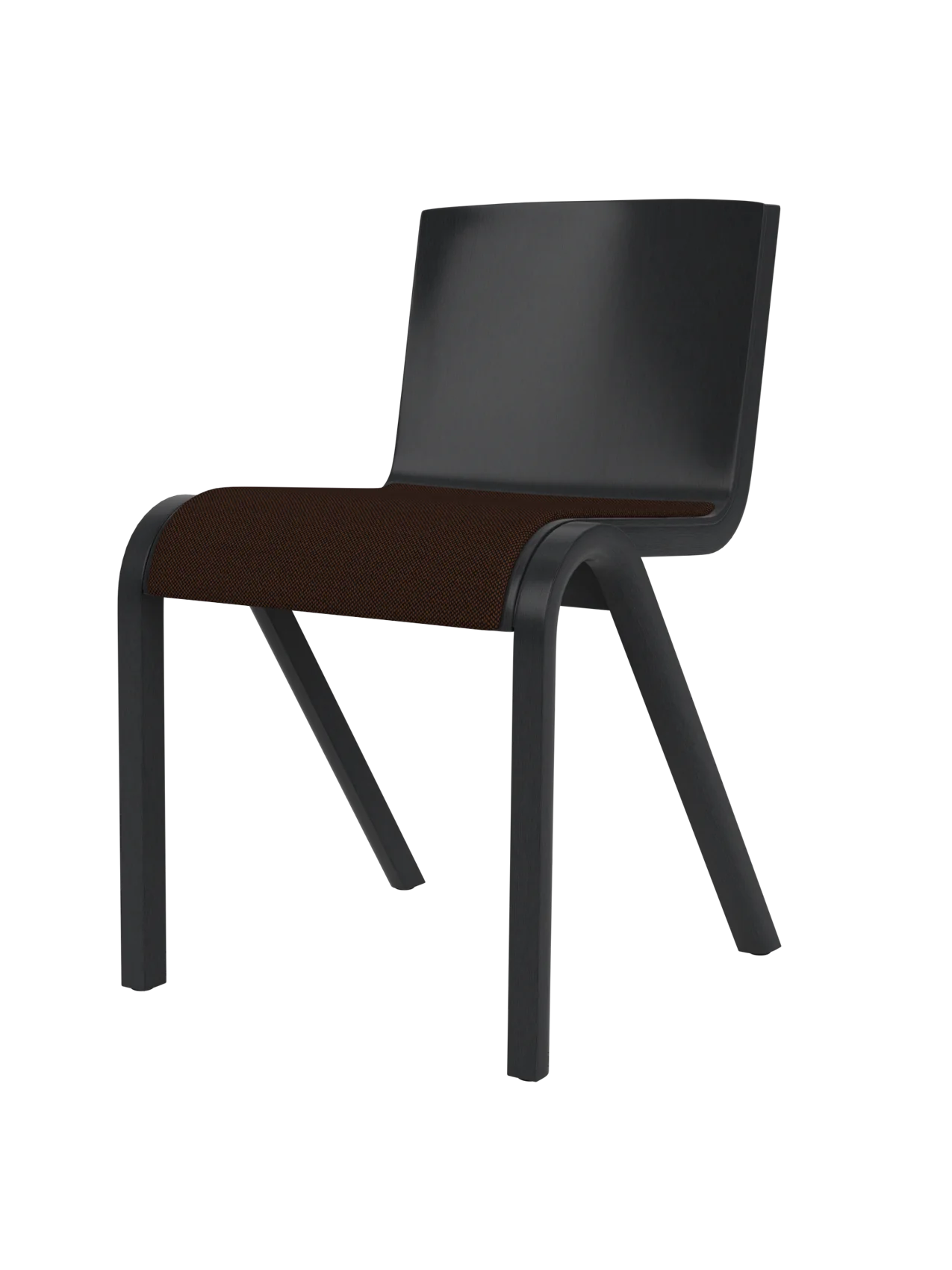 A Ready Dining Chair with a seat upholstered in brown Hallingdal fabric and a black painted oak frame, shown at an angle.