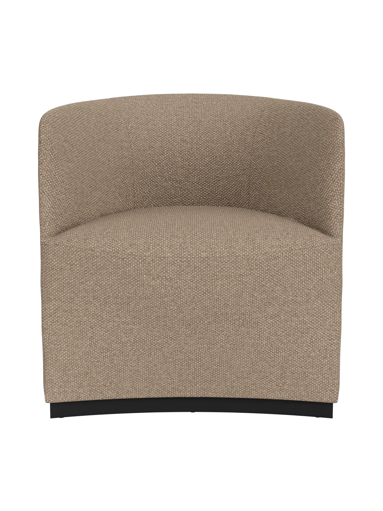 A front-on view of the Tearoom Club Chair, fully upholstered in a textured, light brown fabric called Logan Flint.