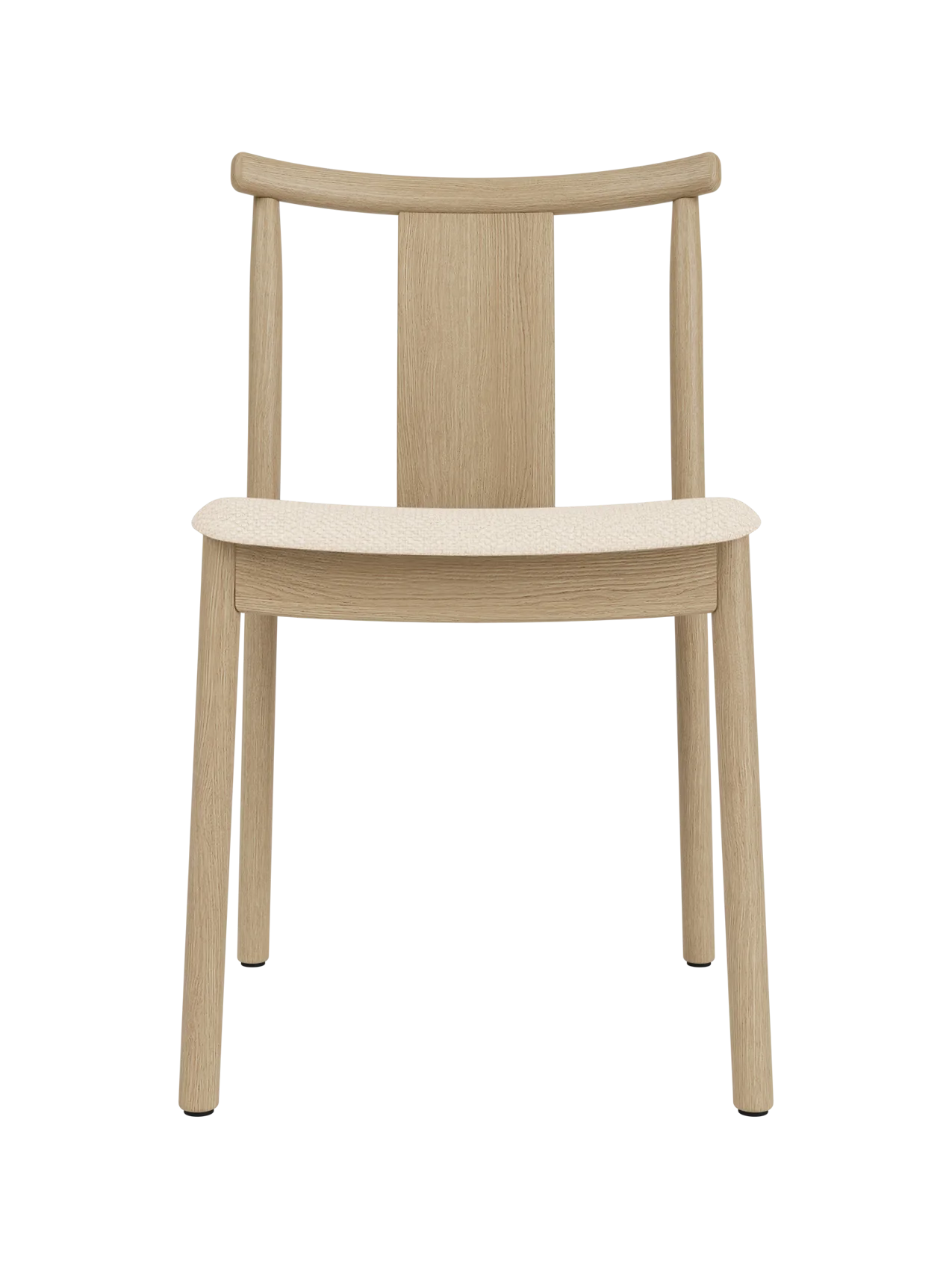 Merkur Dining Chair in natural oak with a Logan Jasmine upholstered seat, featuring a curved backrest and clean lines.