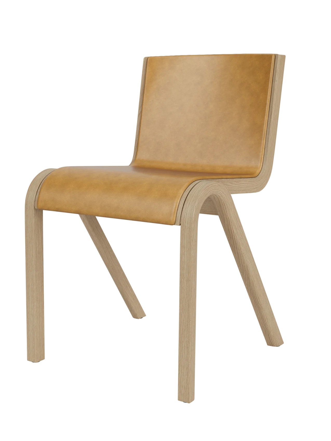 Ready Dining Chair in natural oak with tan Aida upholstery, featuring a minimalist cantilevered wood frame.