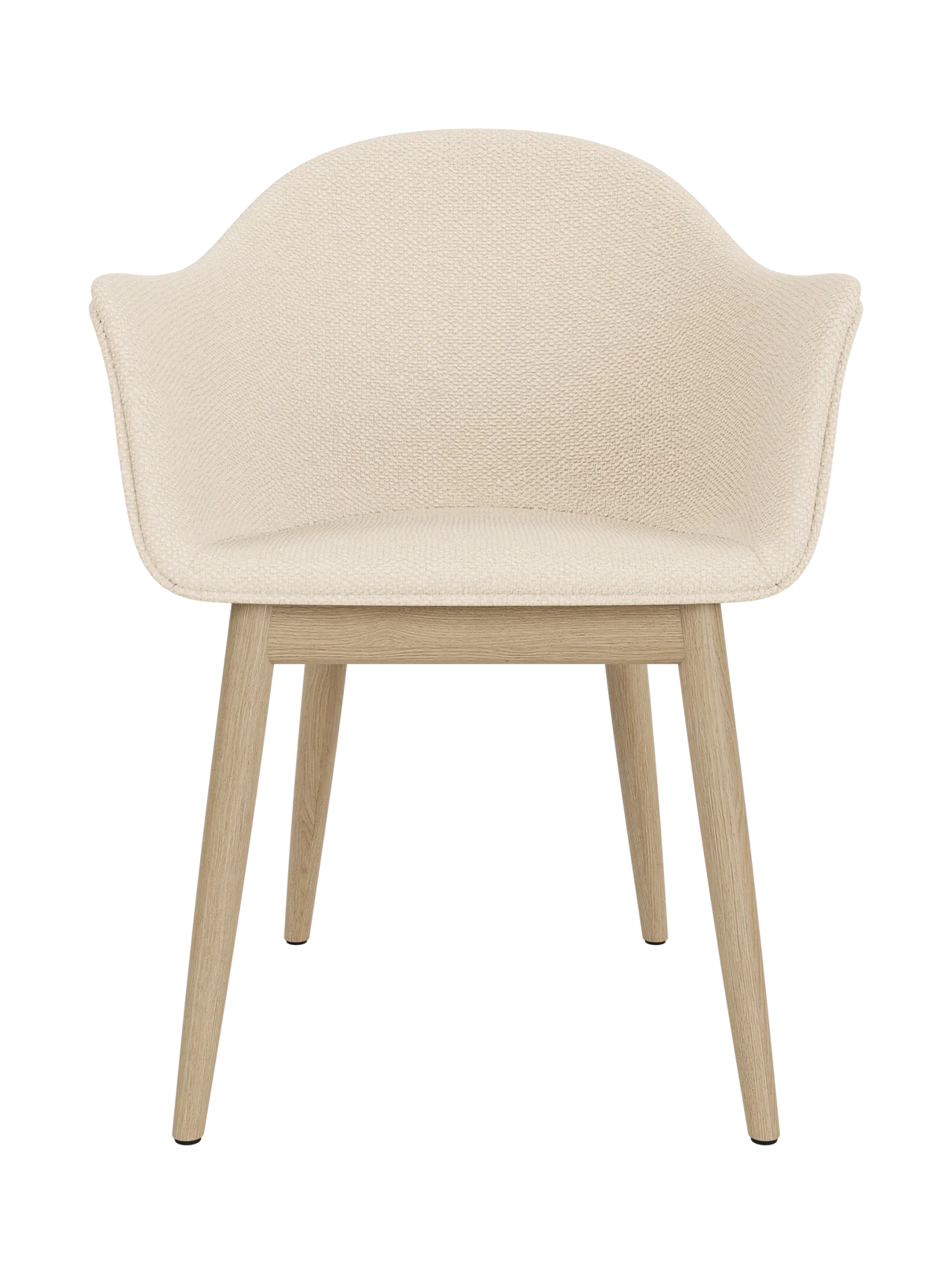 Harbour Dining Chair with textured Logan Jasmine upholstery and a natural oak wooden base, viewed from the front.