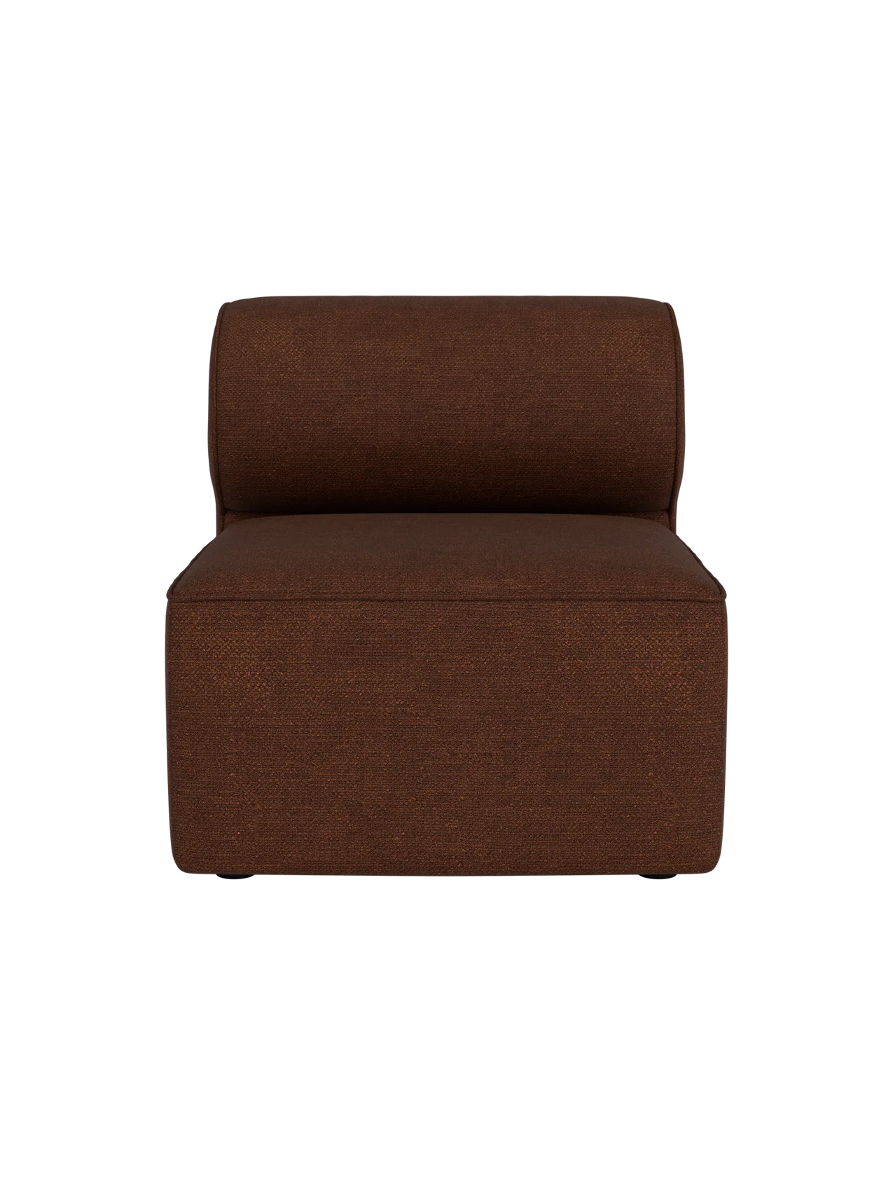 A front view of the Eave Modular Sofa, 86, Open Section upholstered in a dark brown, textured Audo Bouclé 08 fabric.