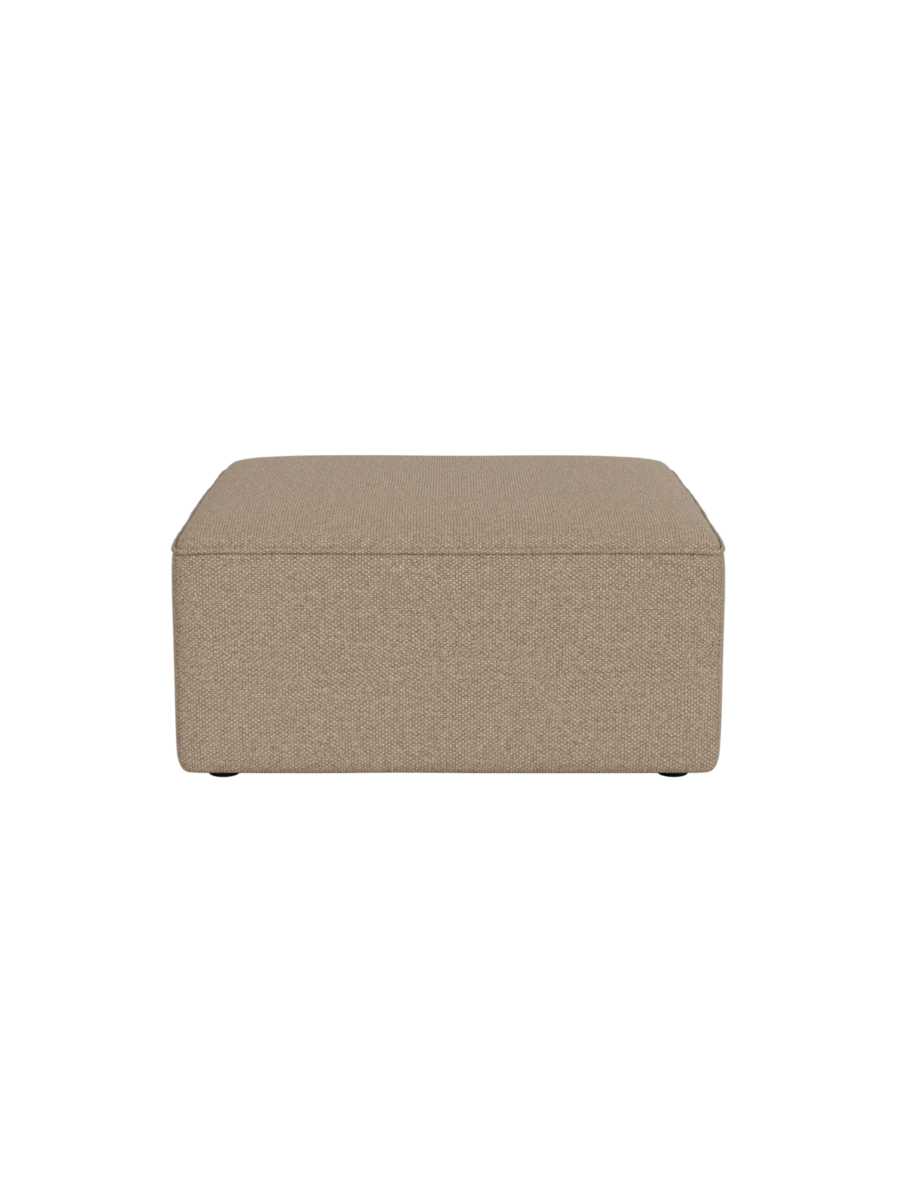 Front view of the square Eave Modular Pouf, 86. Upholstered in light brownish-grey, textured Logan Flint fabric.