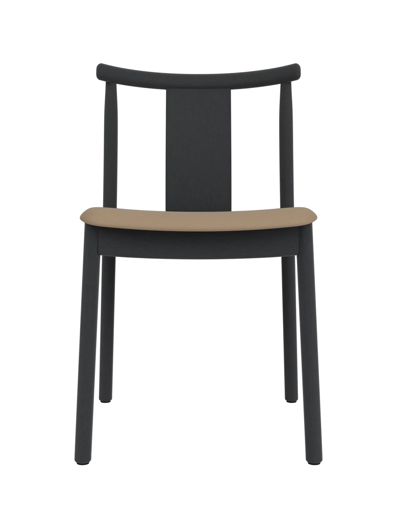 Black stained oak Merkur Dining Chair with a tan Sierra 1611 leather upholstered seat on a white background.