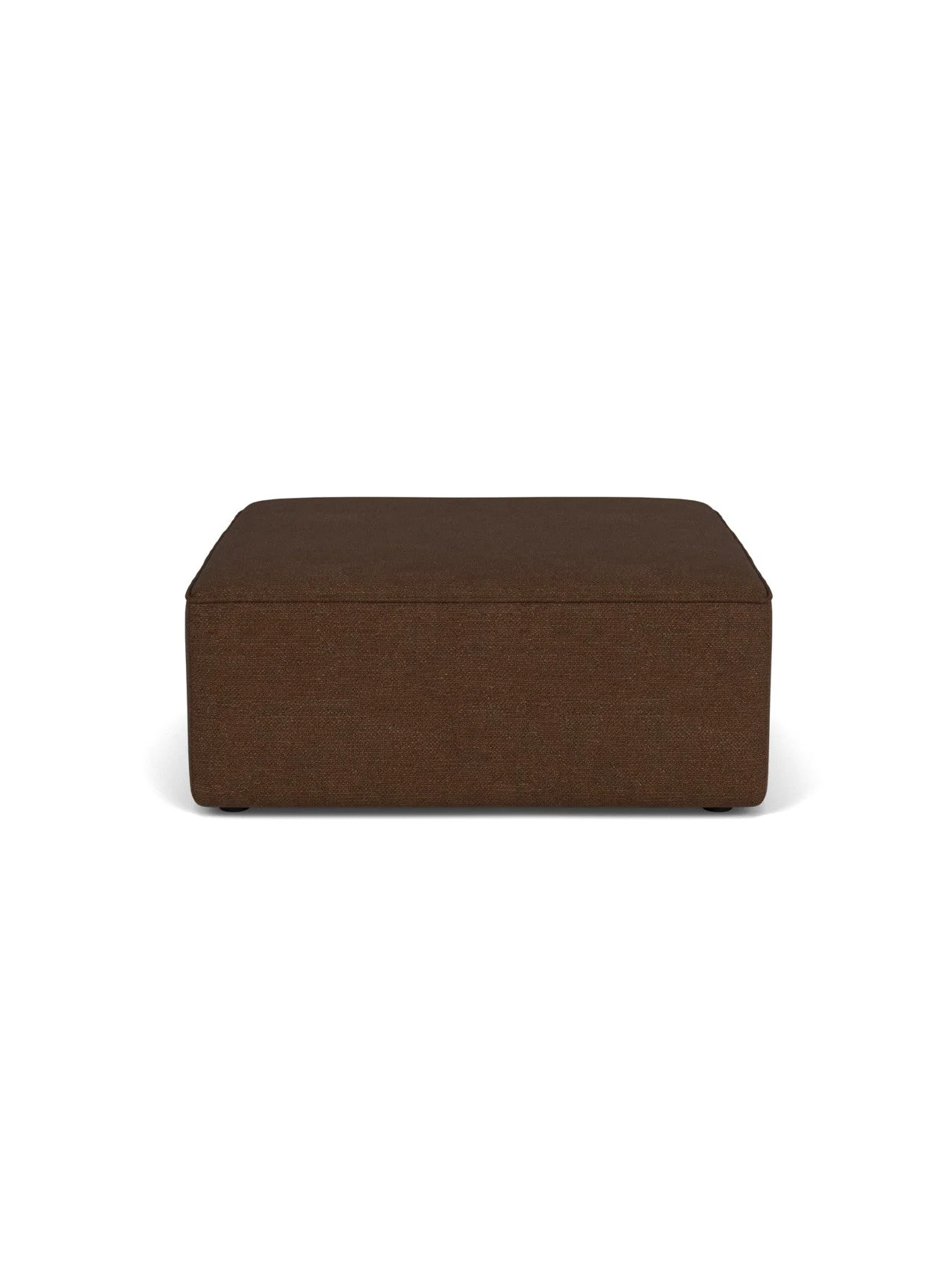 A front-on view of the rectangular Eave Modular Sofa, 96, Pouf, upholstered in a textured brown fabric.