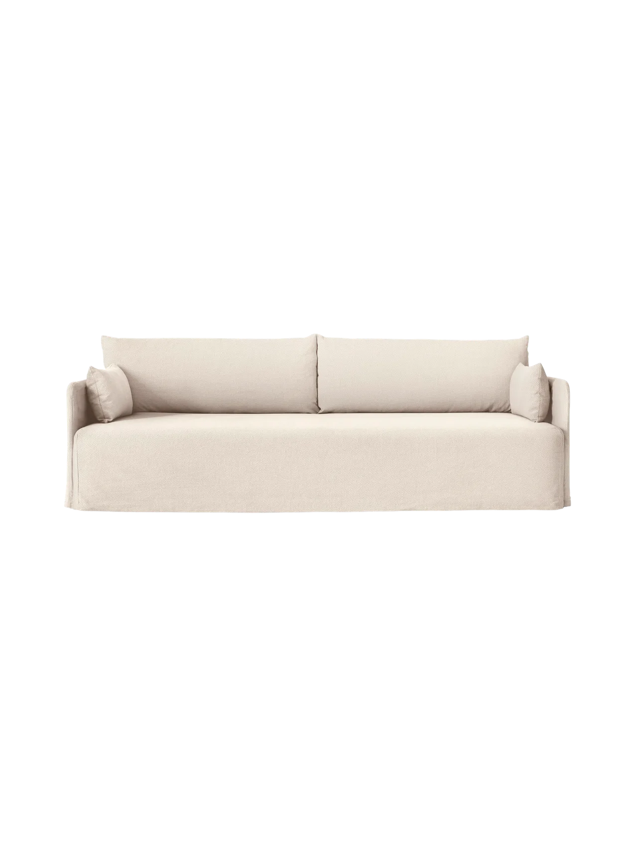Front view of the Offset 3-Seater Sofa with Loose Cover in Logan Jasmine, light textured fabric, against a black background.