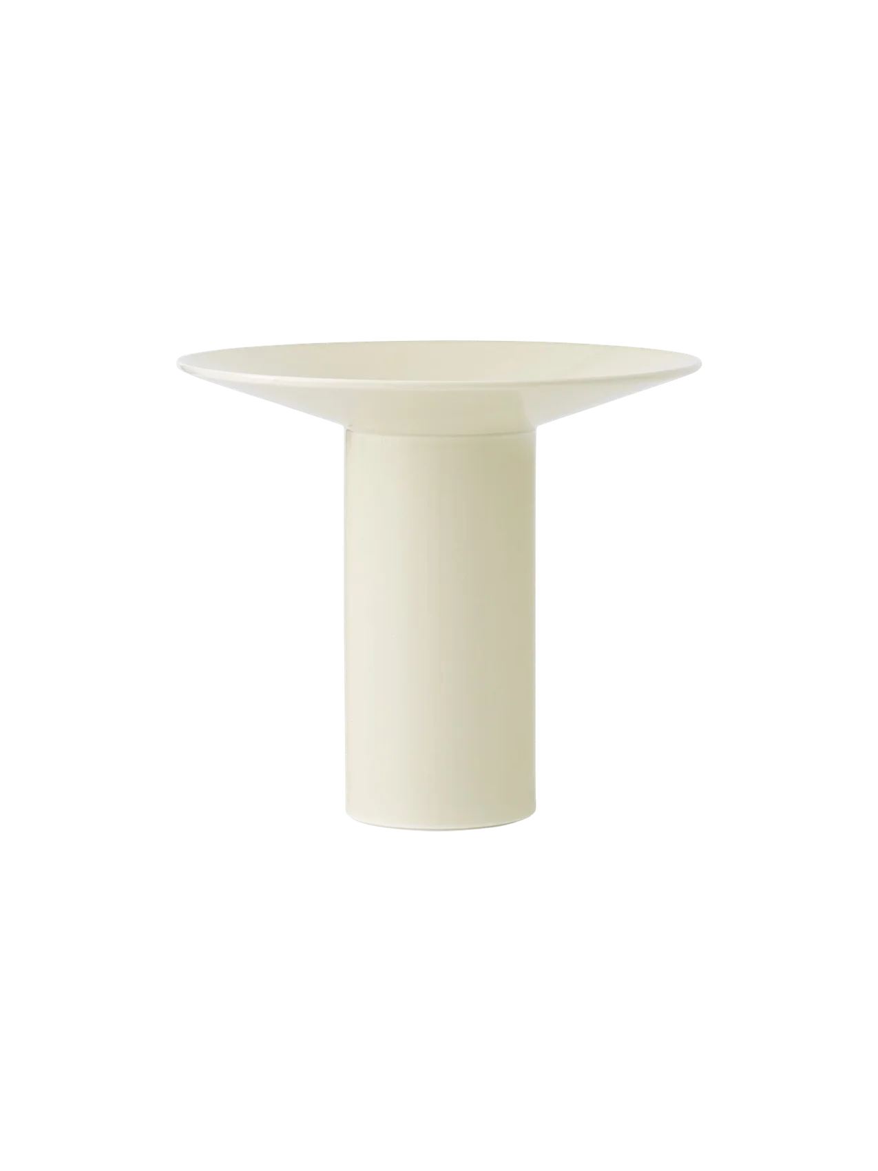 A front-facing studio shot of the Hana Vase, H26, in Ashen, with a cylindrical base and a wide, flat rim.