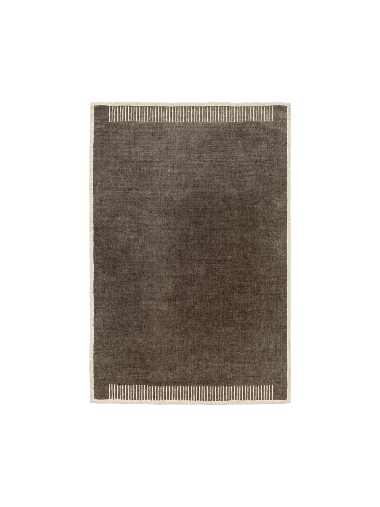 Top-down view of the rectangular Duomo Rug in Marble Grey, featuring an off-white border with a striped pattern on two sides.