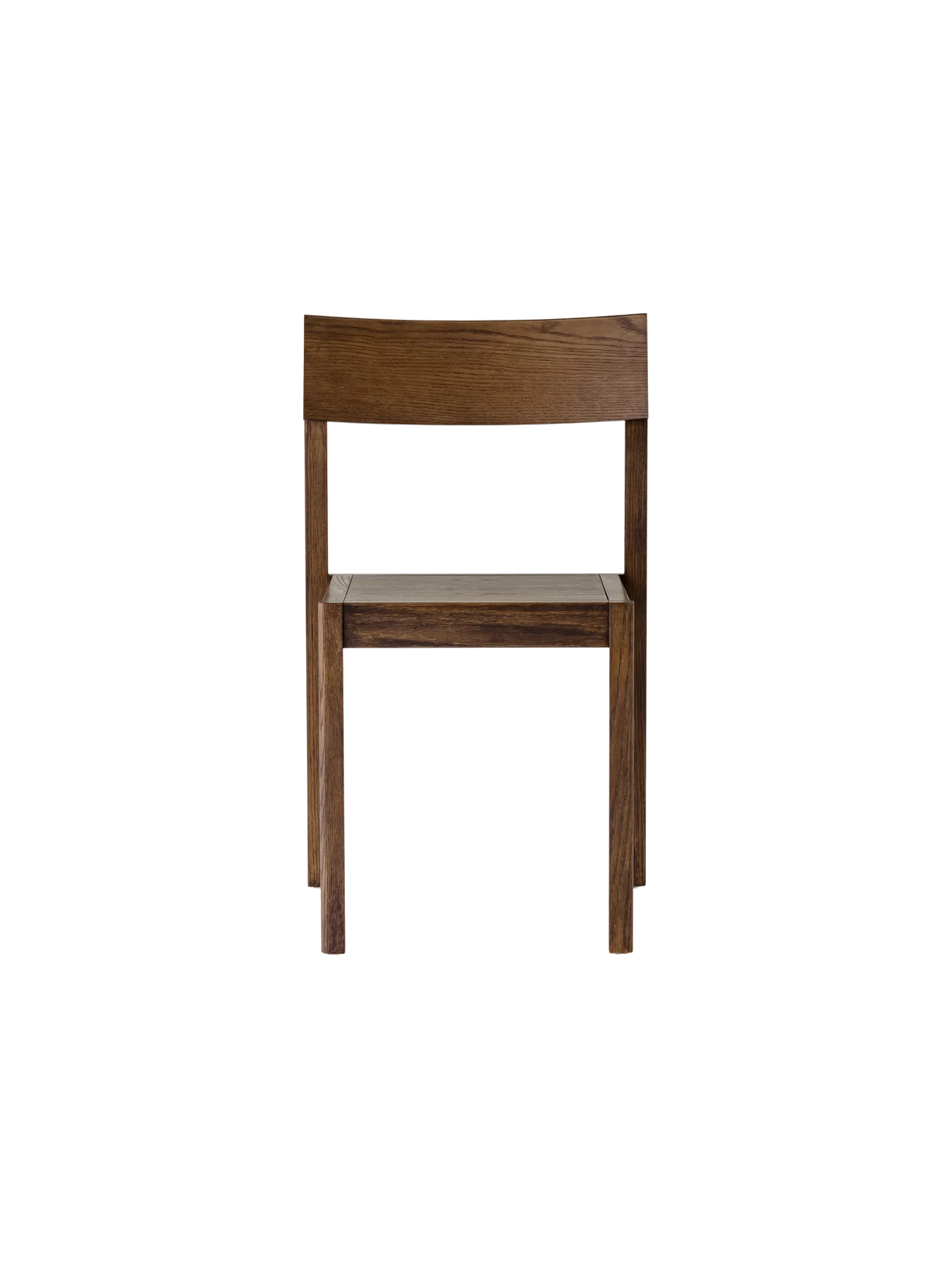 Mauro Dining Chair in dark-stained oak with a matching veneer seat and curved backrest, front view.