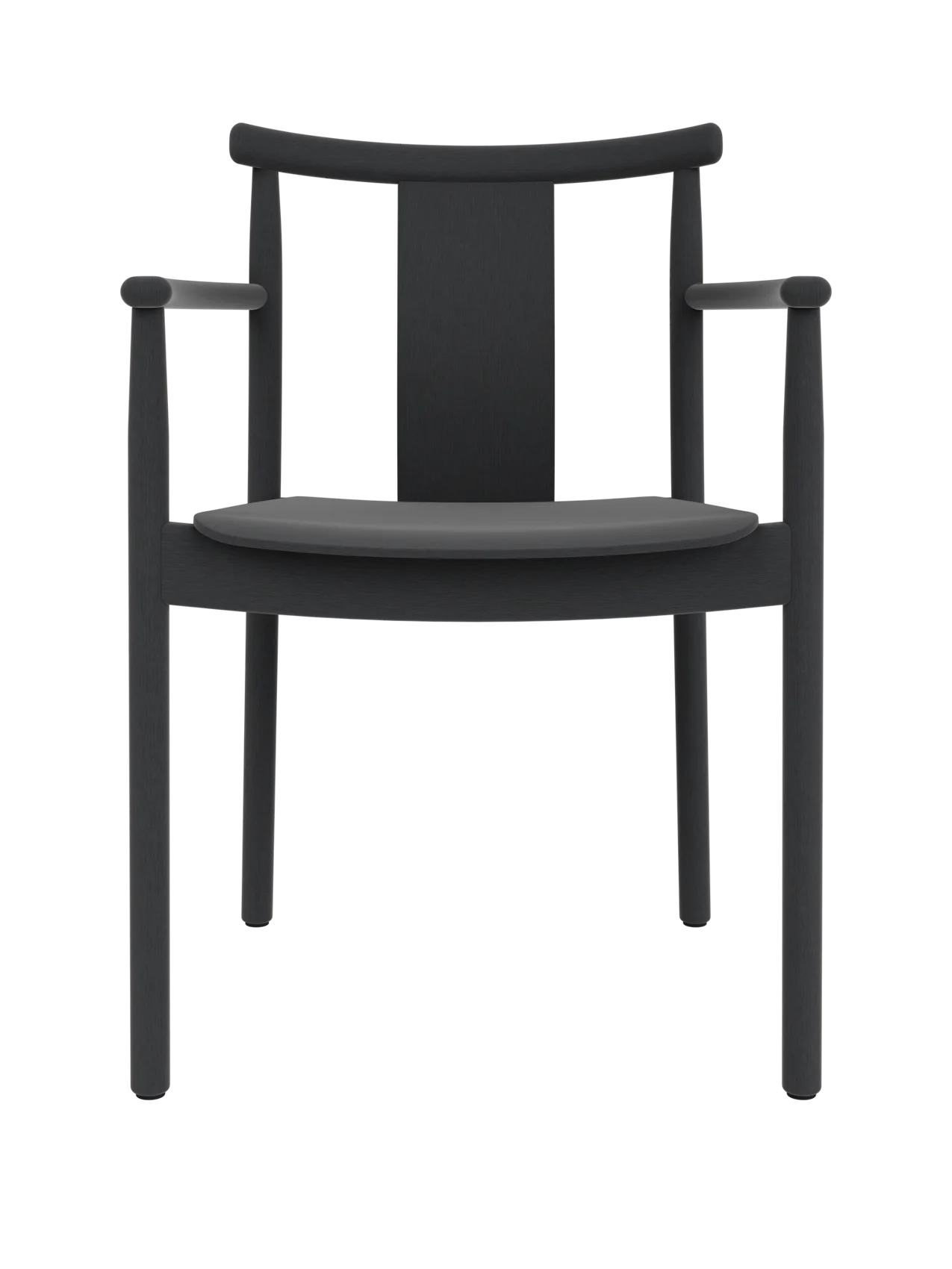 Black stained oak Merkur Dining Chair w/Armrests featuring a curved backrest and slender solid wood frame.