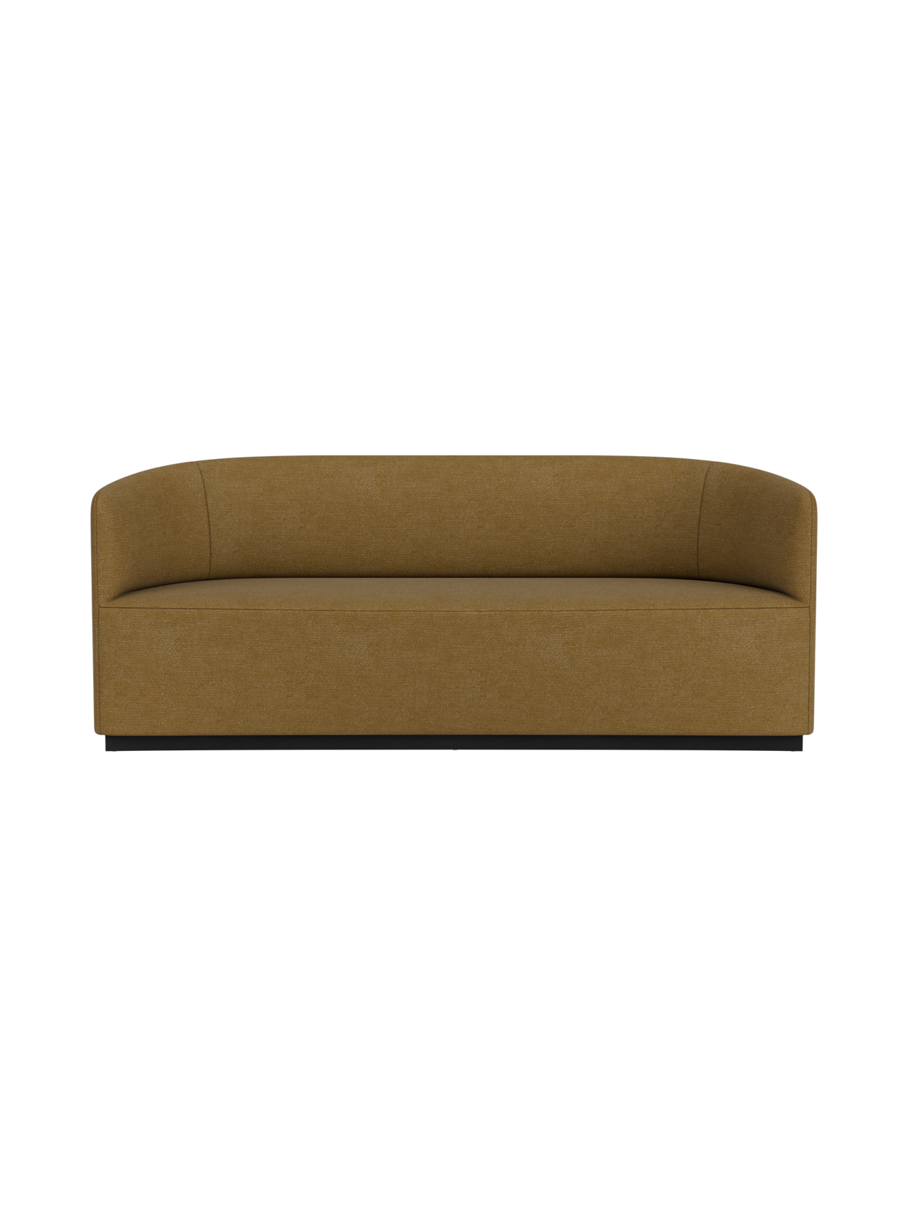 Front view of the Tearoom Sofa, featuring a seamless curved back and upholstered in a golden-brown Audo Bouclé 06 fabric