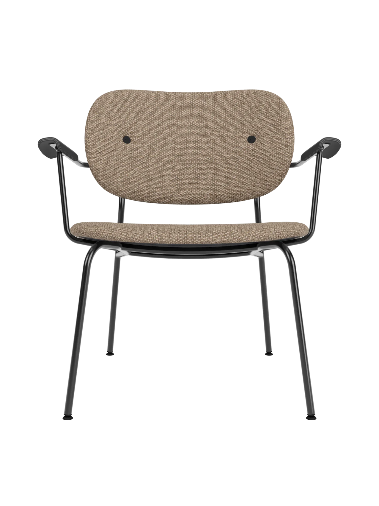 Co Lounge Chair in textured Logan Flint upholstery with a black painted oak frame and elegant curved armrests.