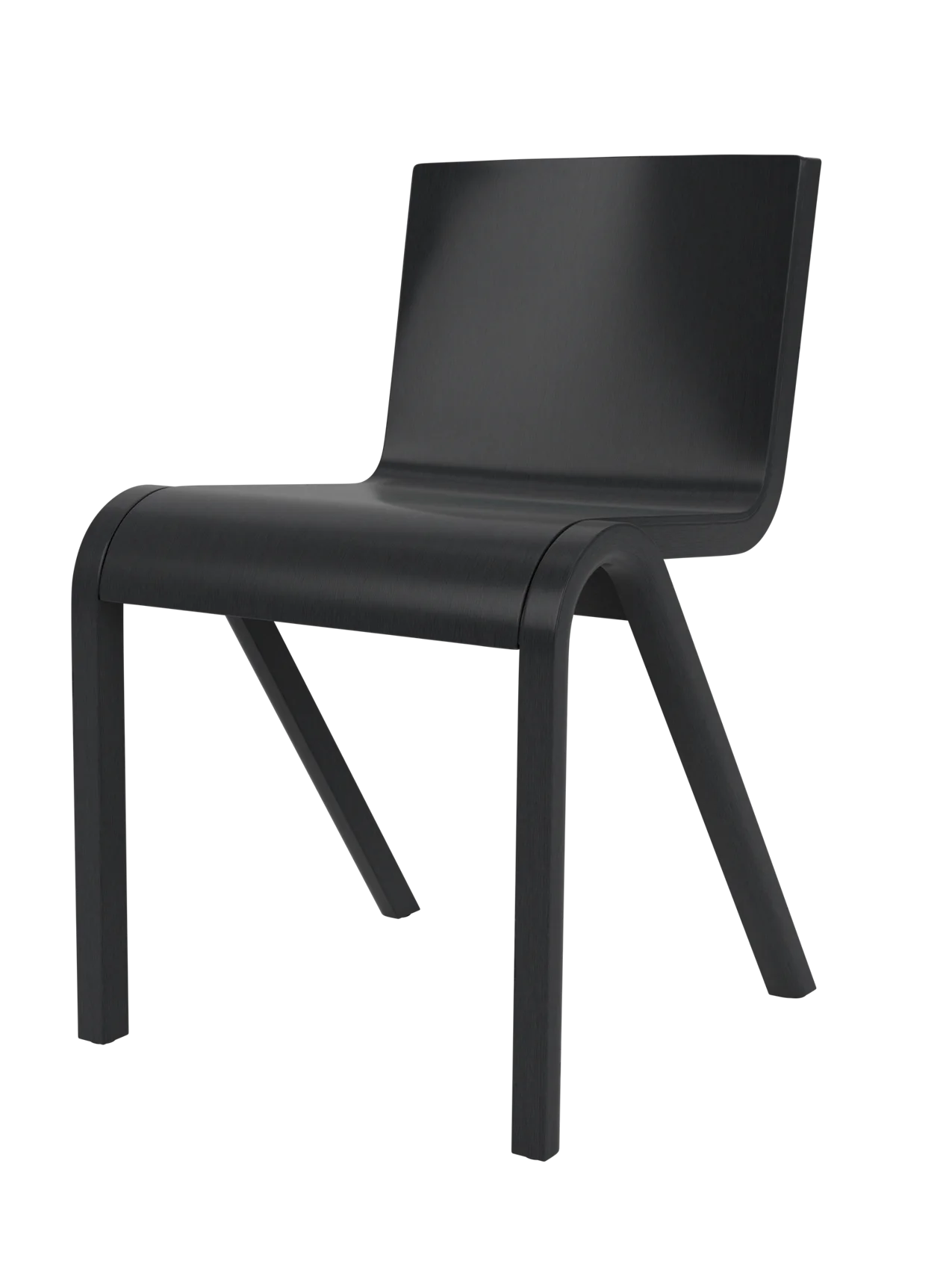 A three-quarter view of the Ready Dining Chair in black painted oak, showcasing its minimalist, cantilevered design.