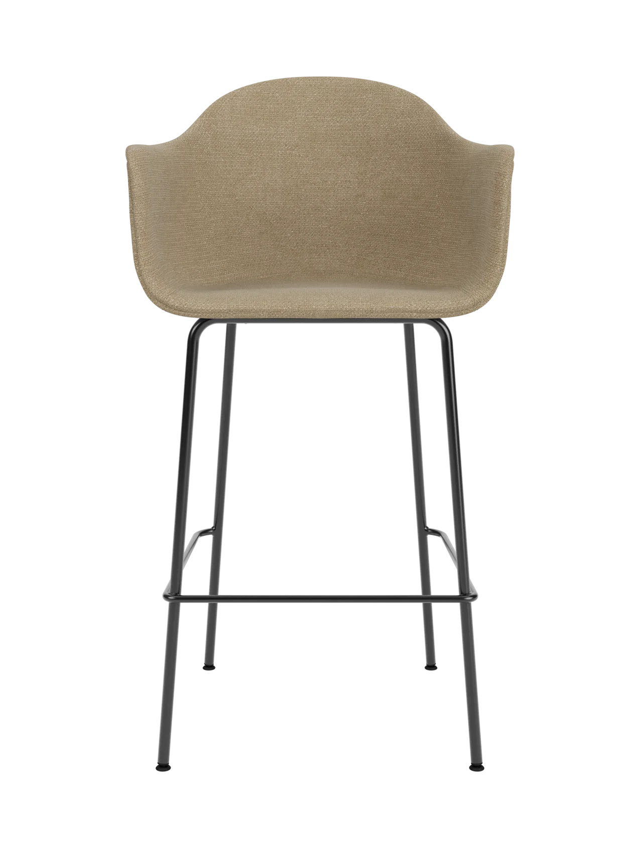 Harbour Bar Chair upholstered in Audo Bouclé 02 fabric with a slim black powder-coated steel base.