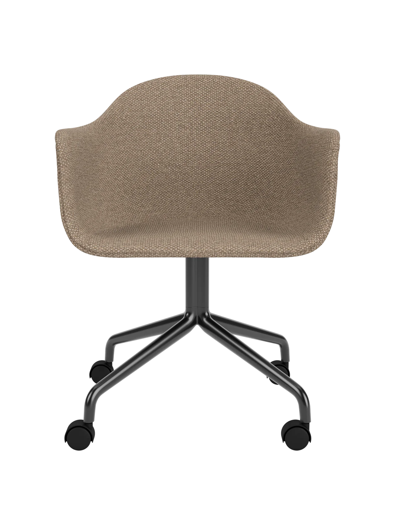 Harbour Dining Chair in textured Logan Flint upholstery featuring a black star base with casters.