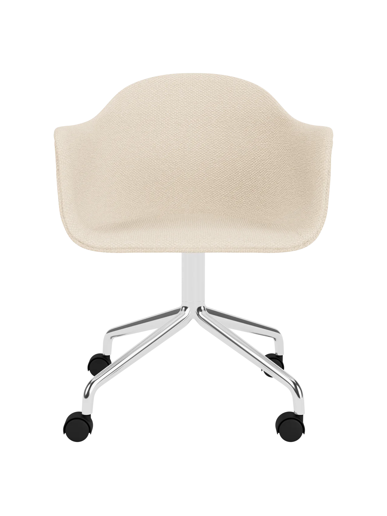 Logan Jasmine upholstered Harbour Dining Chair featuring a polished aluminium star base with black castors.