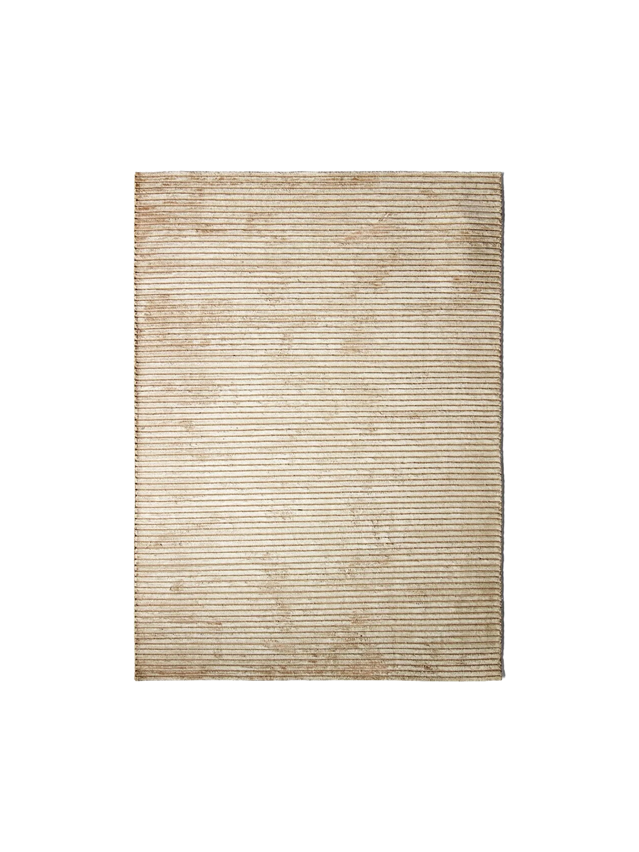A square, beige Houkime Rug with a finely ribbed texture of horizontal lines, viewed from above on a black background.